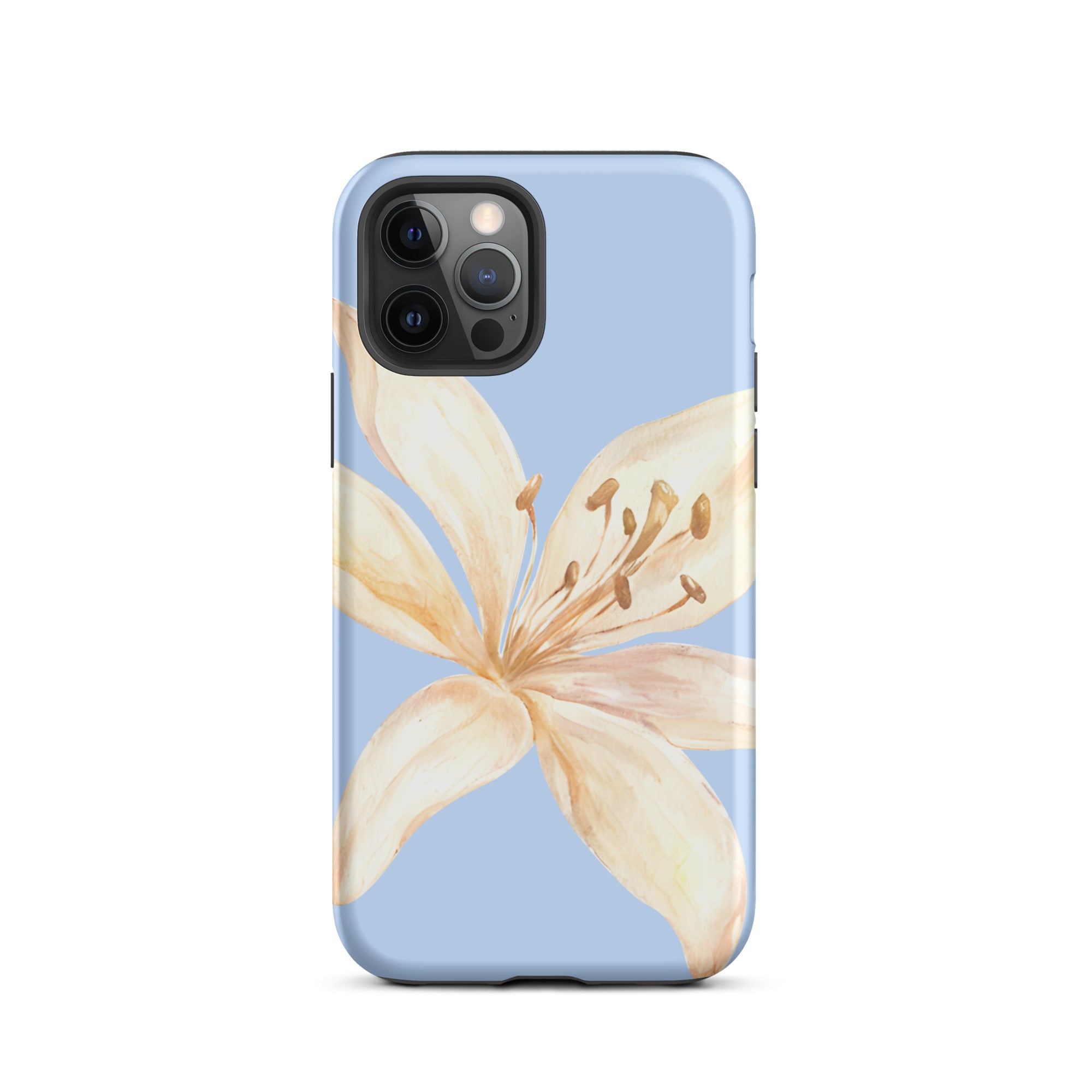 Sky Blue Off White Tiger Lily IPhone Case - Floral y2k preppy phone cover with delicate tiger lily design