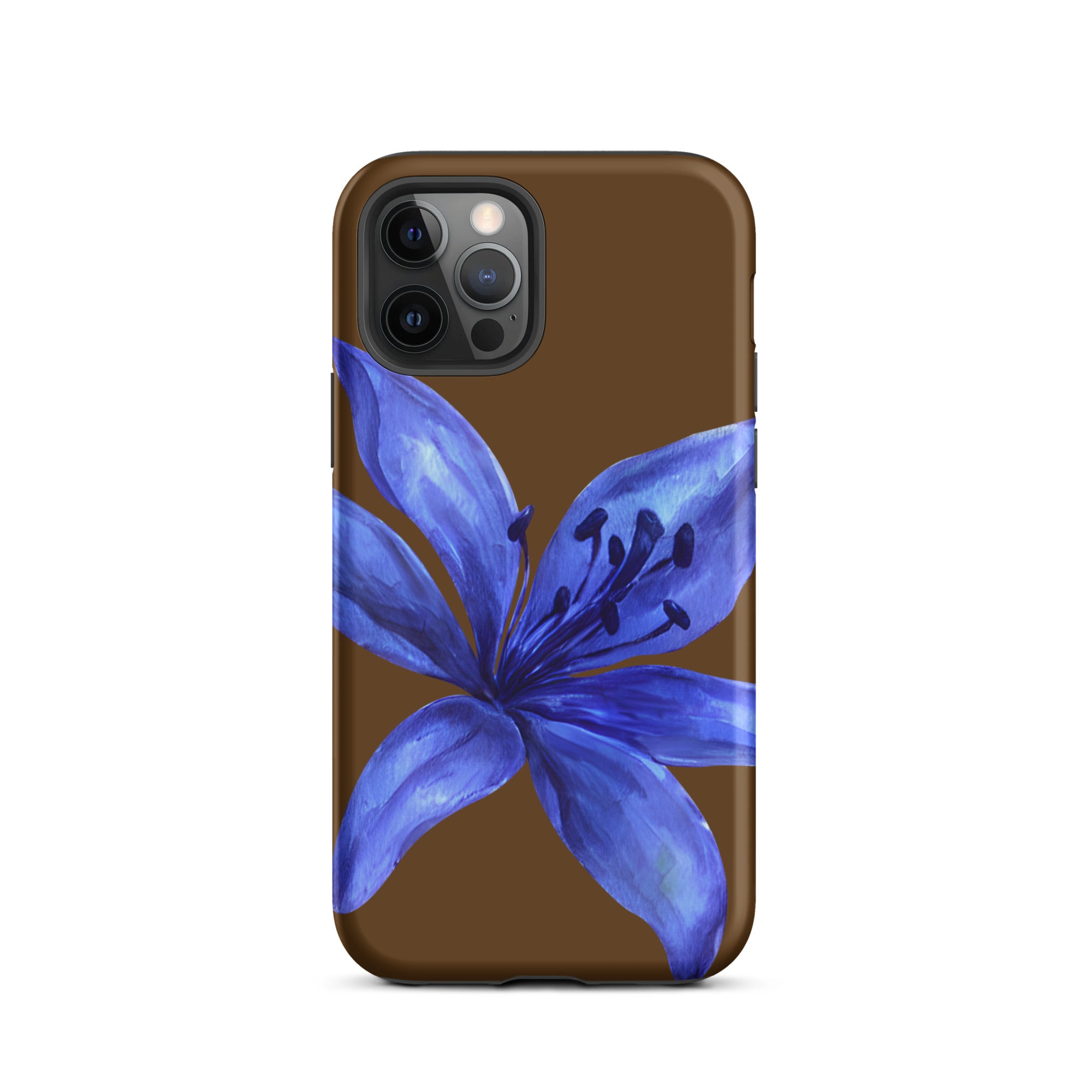 Tiger Lily Brown and Blue Tiger Lily iPhone Case - Dual Layer Protection With Impact Resistant Polycarbonate featuring a vibrant blue flower design