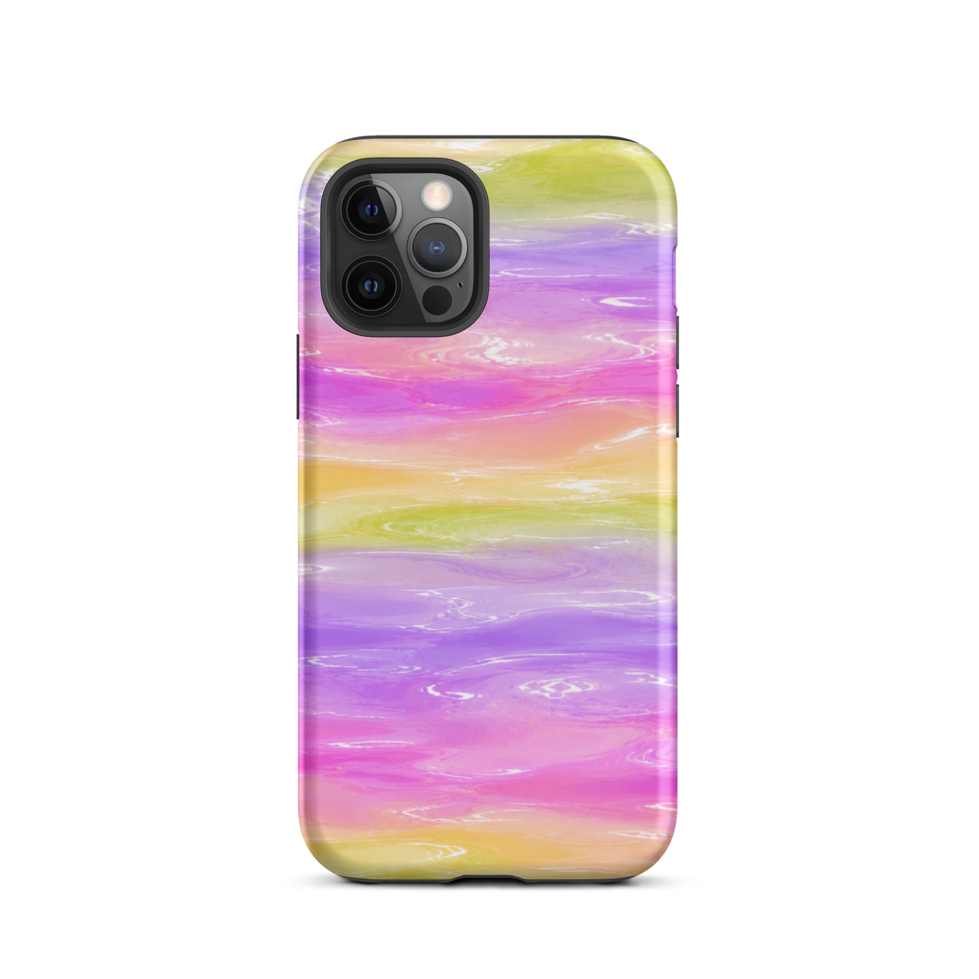 Close-up of colorful marble iPhone case with camera lenses
