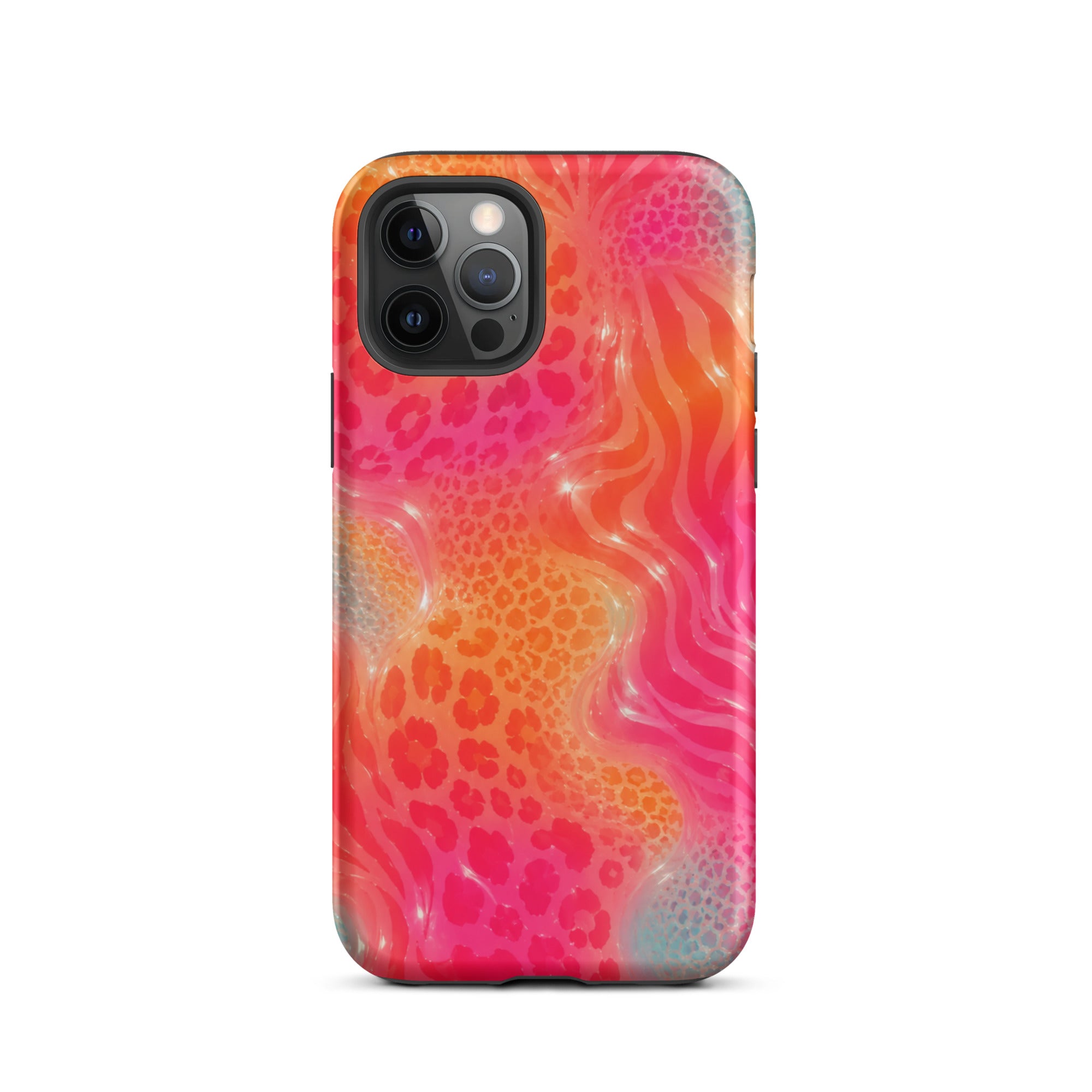 Stylish impact absorption animal print iPhone case with port openings
