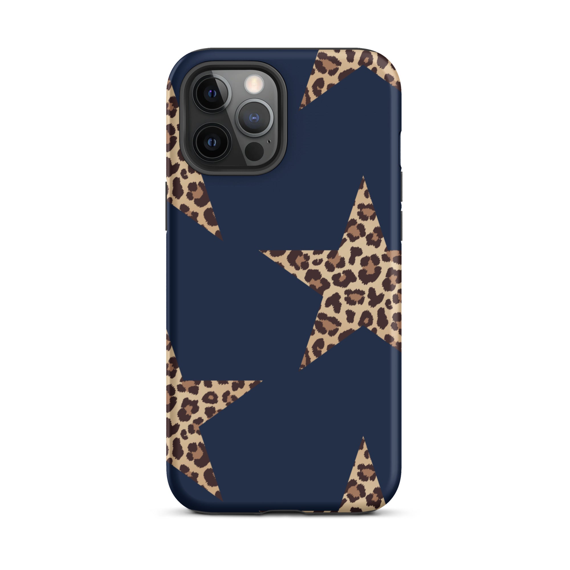 Navy Cheetah Stars iPhone Case - Leopard Star phone cover Dual Layer Bold Style with leopard print star pattern on navy background