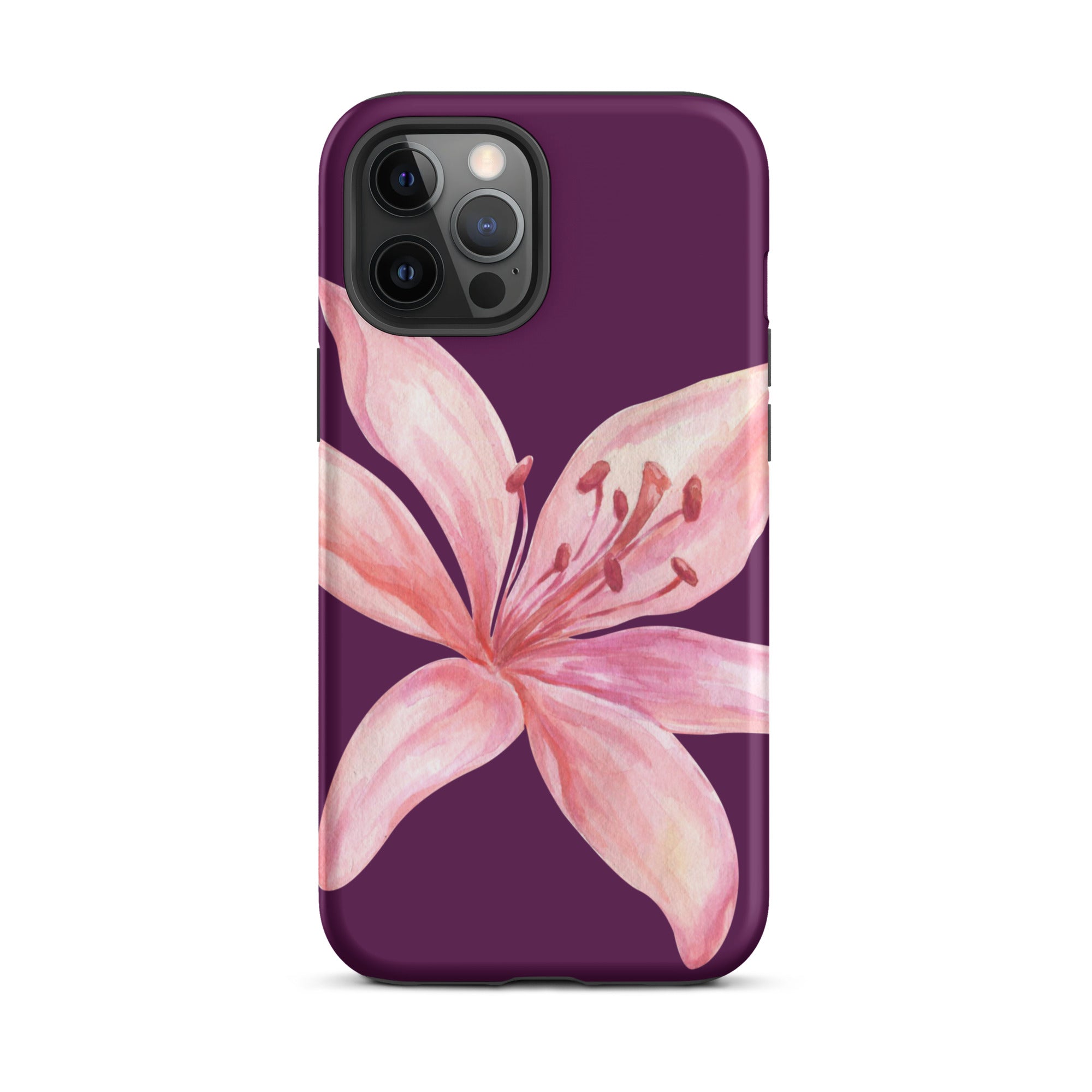 Tiger Lily Purple Pink iPhone Case - Dual Layer Protection With Polycarbonate Outer Shell featuring a pink lily design on purple background