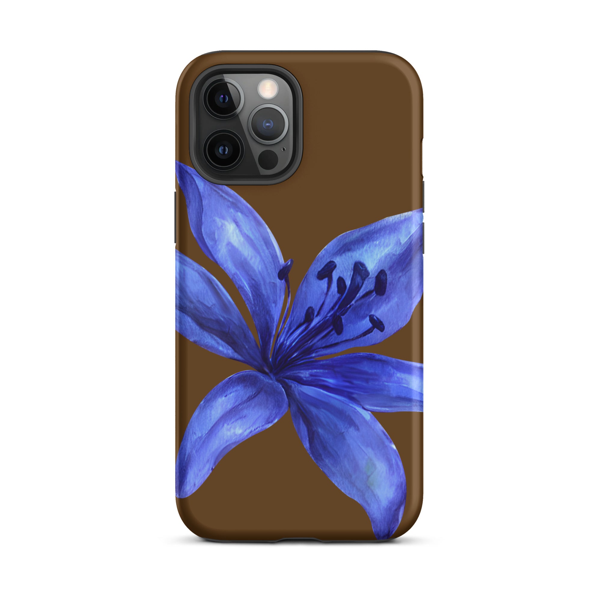 Tiger Lily Brown and Blue Tiger Lily iPhone Case - Dual Layer Protection With Impact Resistant Polycarbonate featuring a large blue flower design