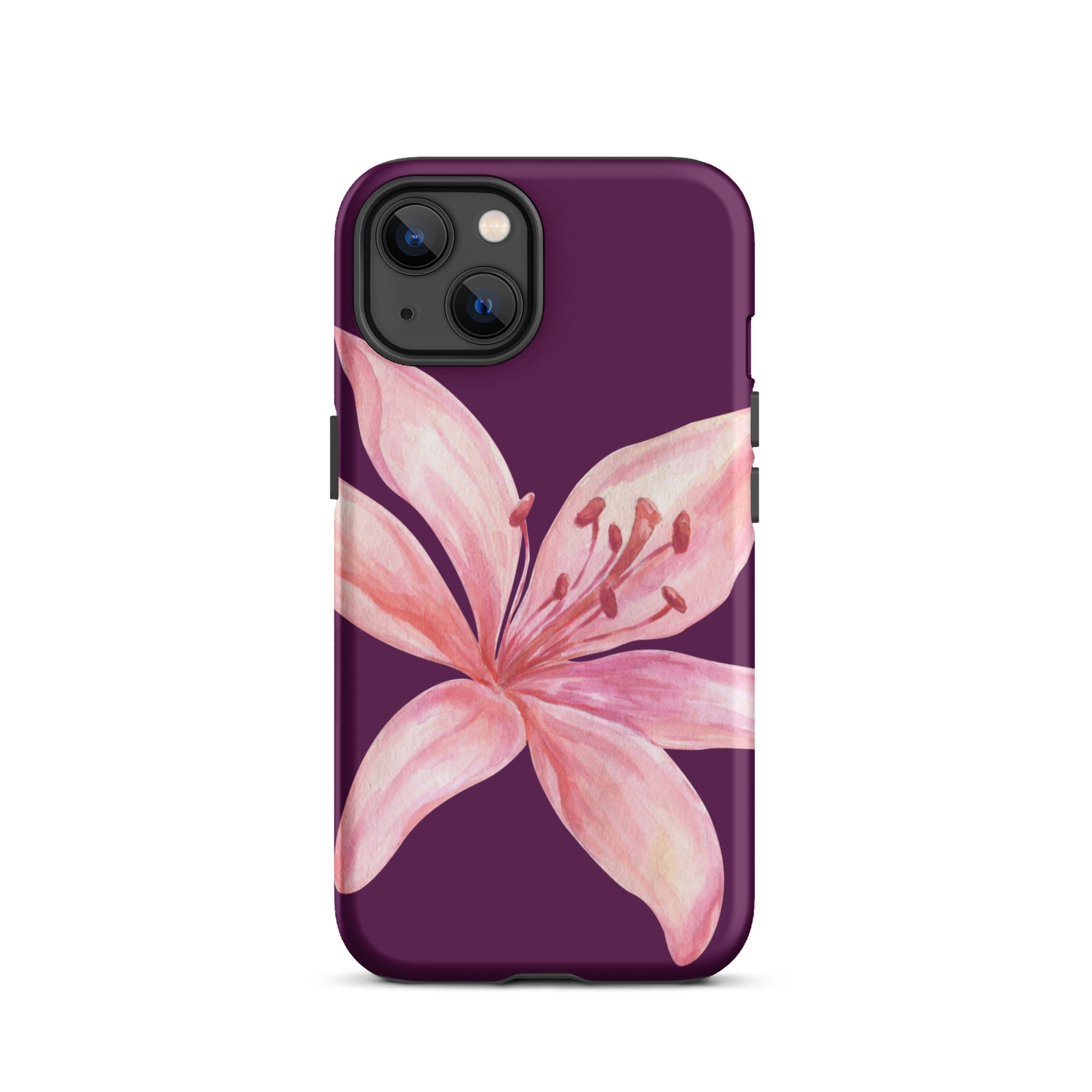Tiger Lily Purple Pink iPhone Case - Dual Layer Protection With Polycarbonate Outer Shell featuring a floral design on purple background