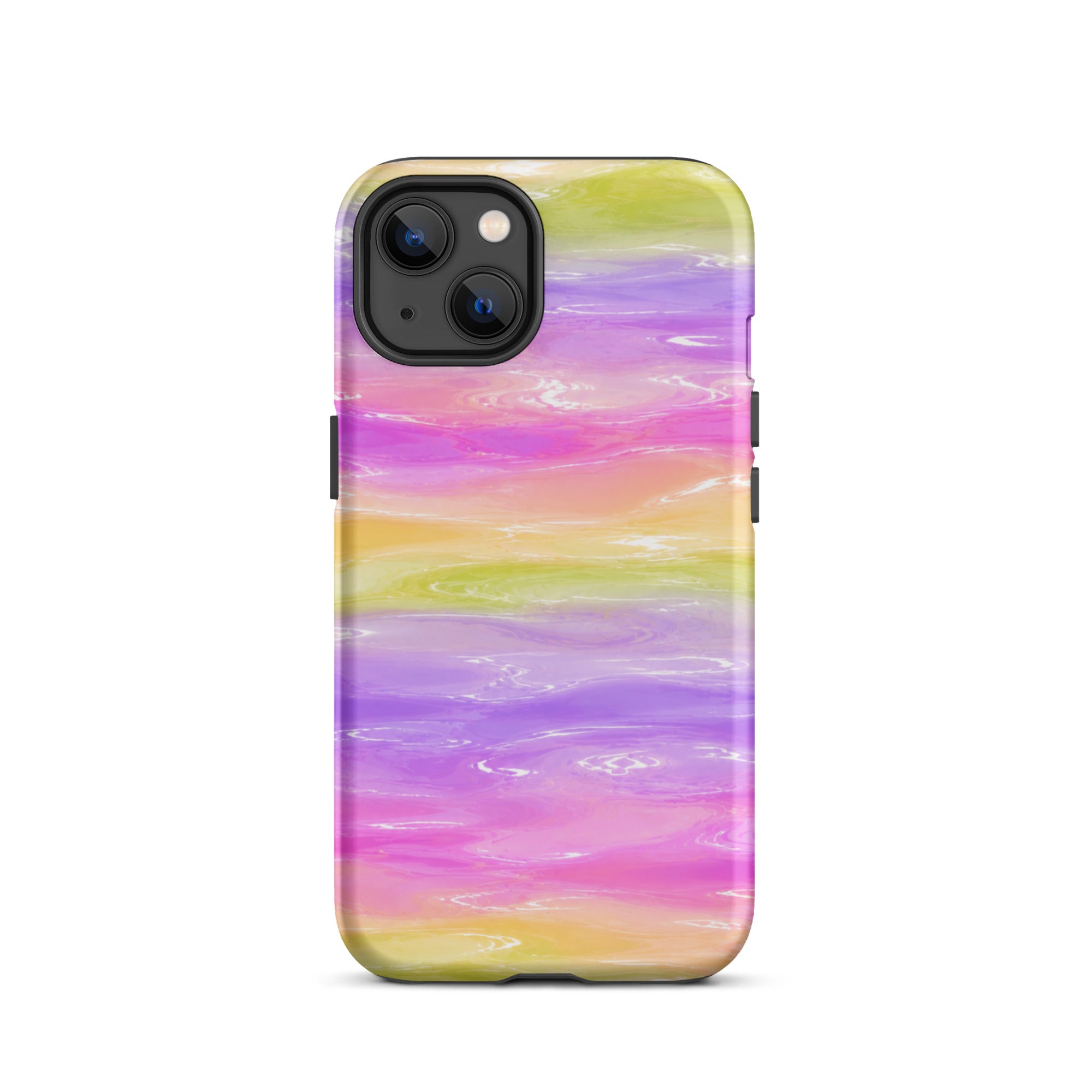 Back view of colorful marble iPhone case with camera protection