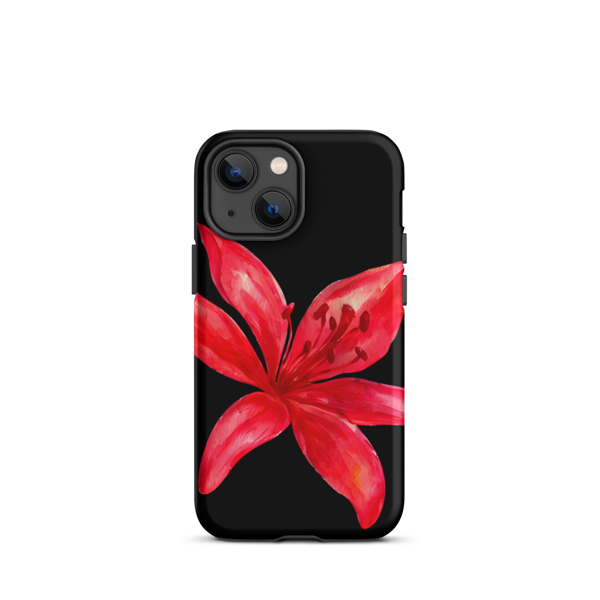 Red Tiger Lily IPhone Case - Y2K Floral Black Phone Case With Dual Layer Protection In Glossy Or Matte Finish.