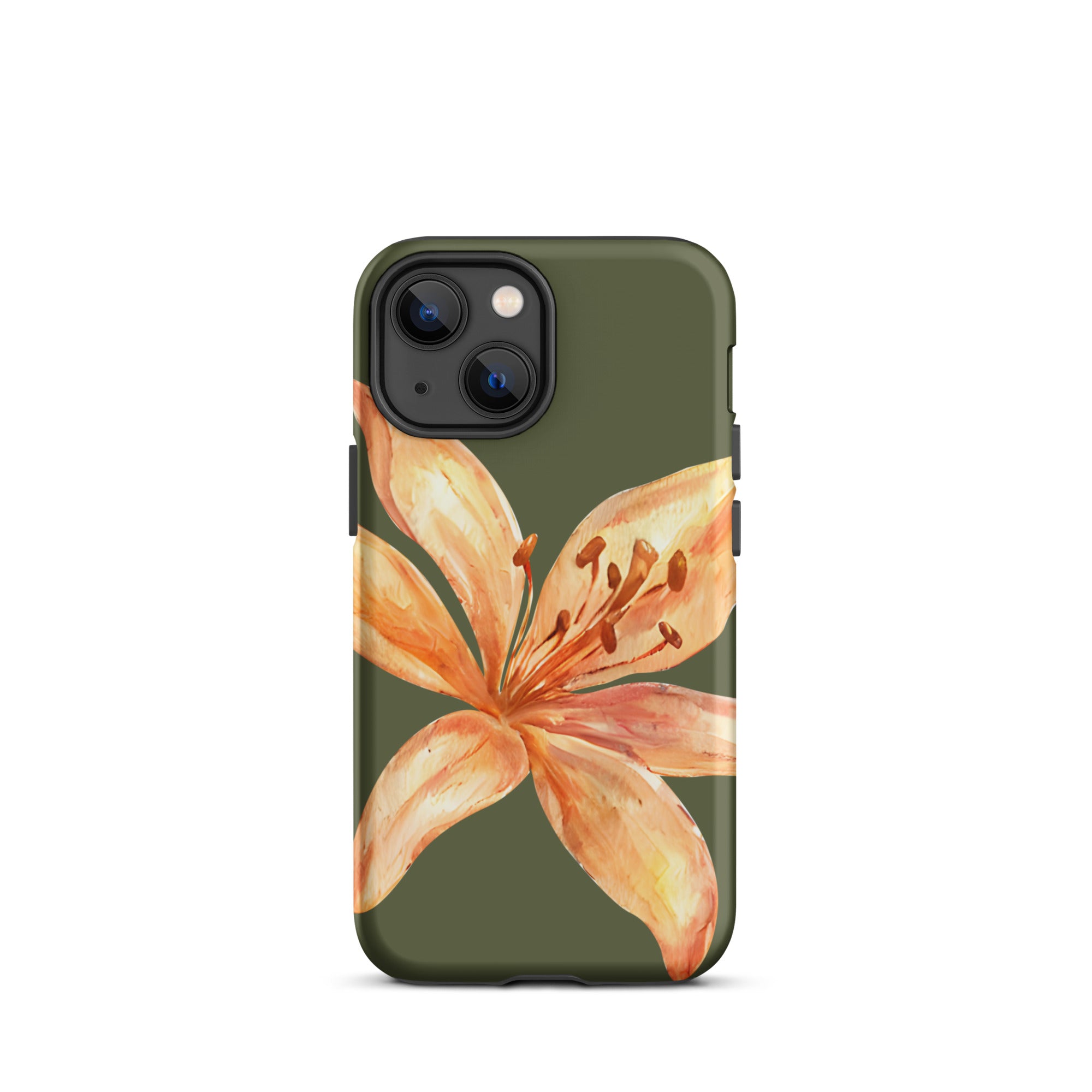 Tiger Lily IPhone Case - Botanical Art Floral y2k preppy Phone cover with orange flower design on green background
