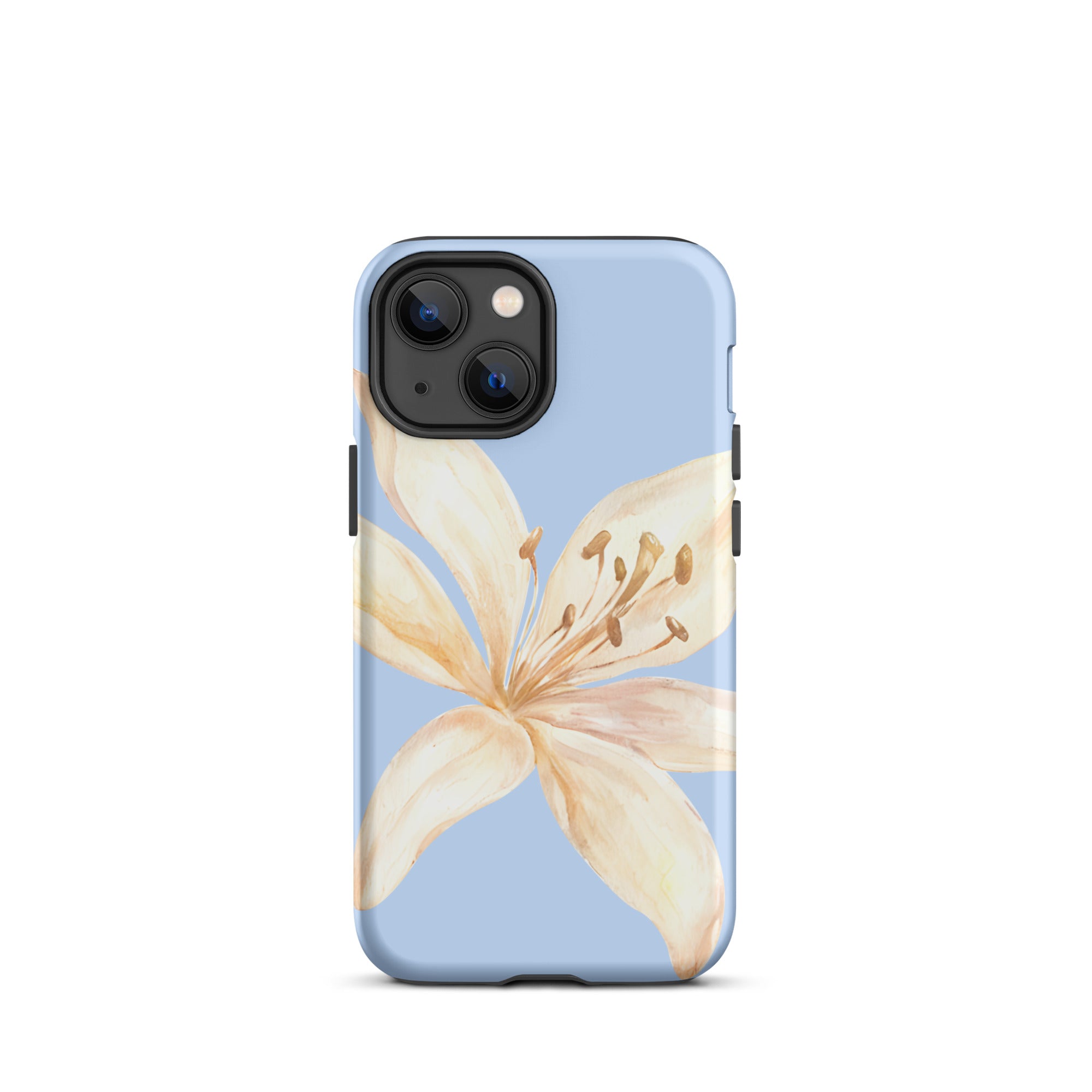 Sky Blue Off White Tiger Lily IPhone Case - Floral y2k preppy phone cover with large lily design on blue background