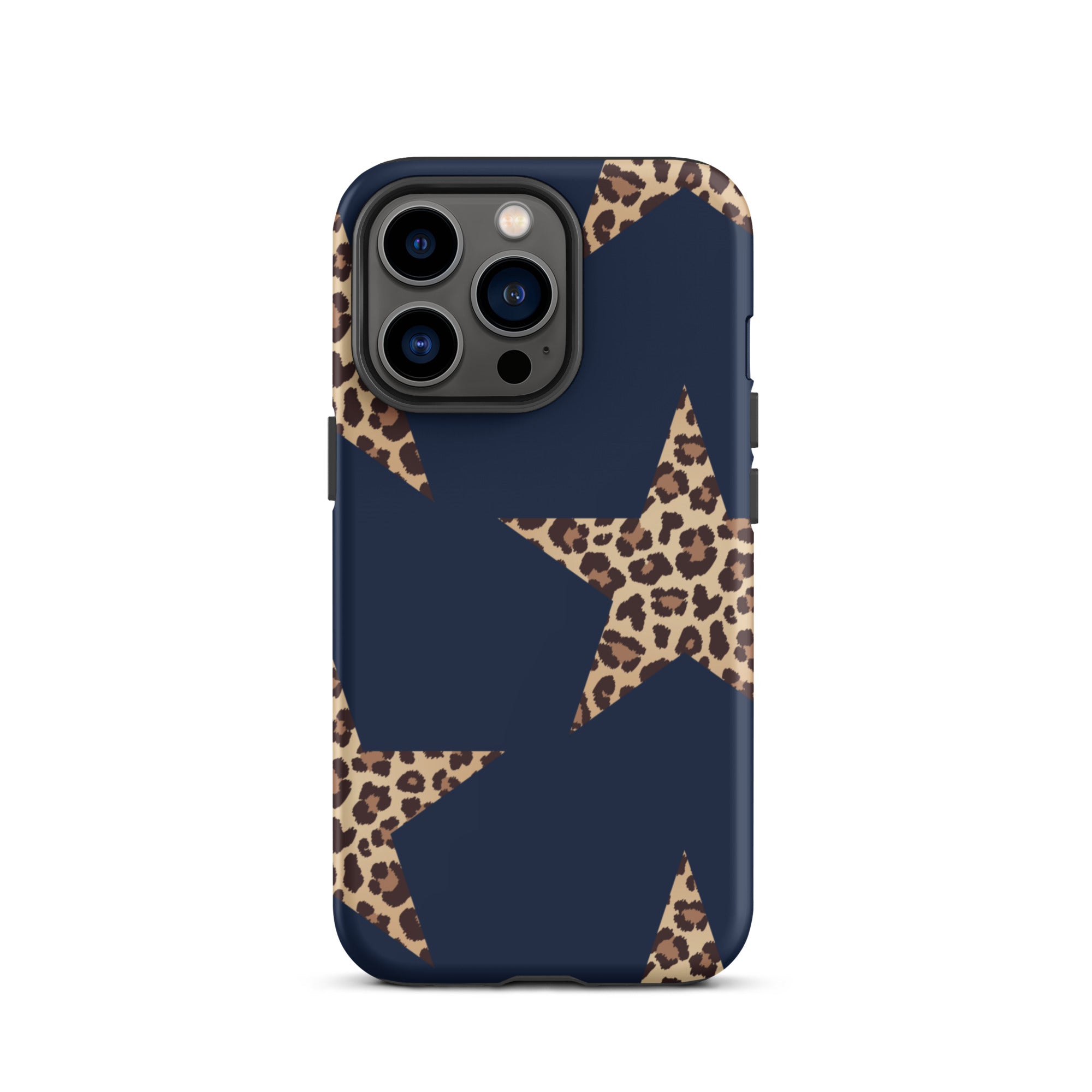 Navy Cheetah Stars iPhone Case - Leopard Star phone cover Dual Layer Bold Style with cheetah print stars on navy background