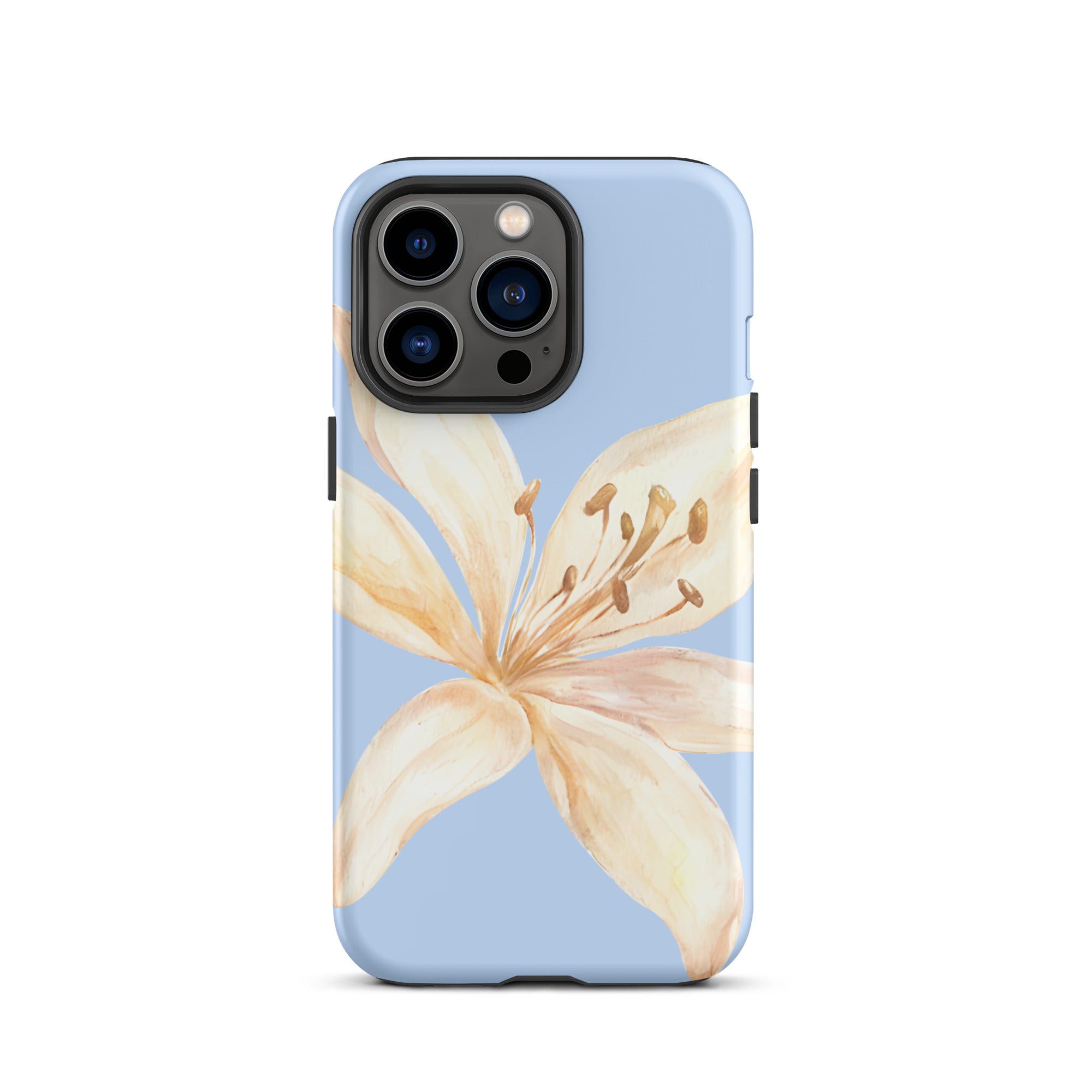 Sky Blue Off White Tiger Lily IPhone Case - Floral y2k preppy phone cover featuring a delicate lily design on blue