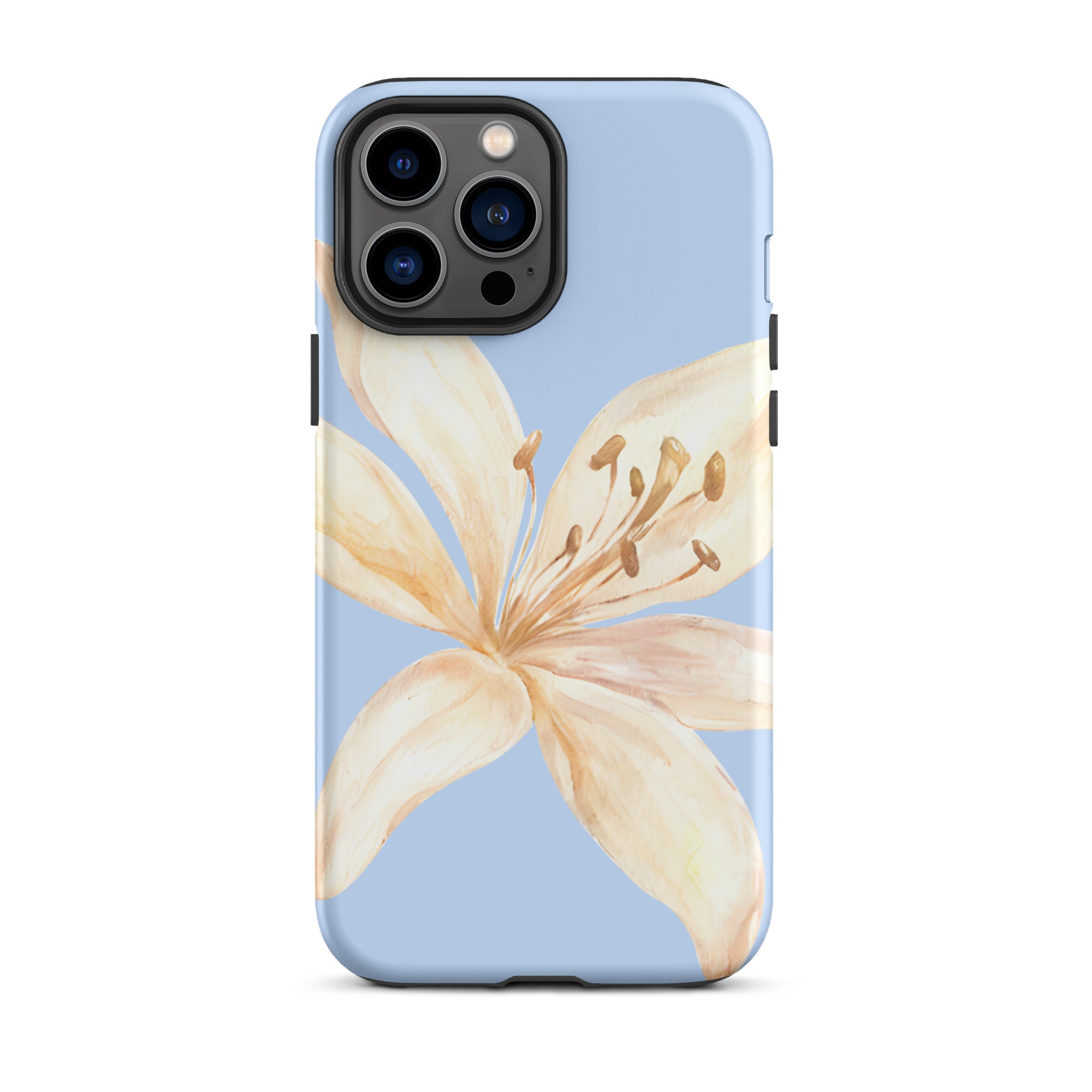 Sky Blue Off White Tiger Lily IPhone Case - Floral y2k preppy phone cover with elegant flower design