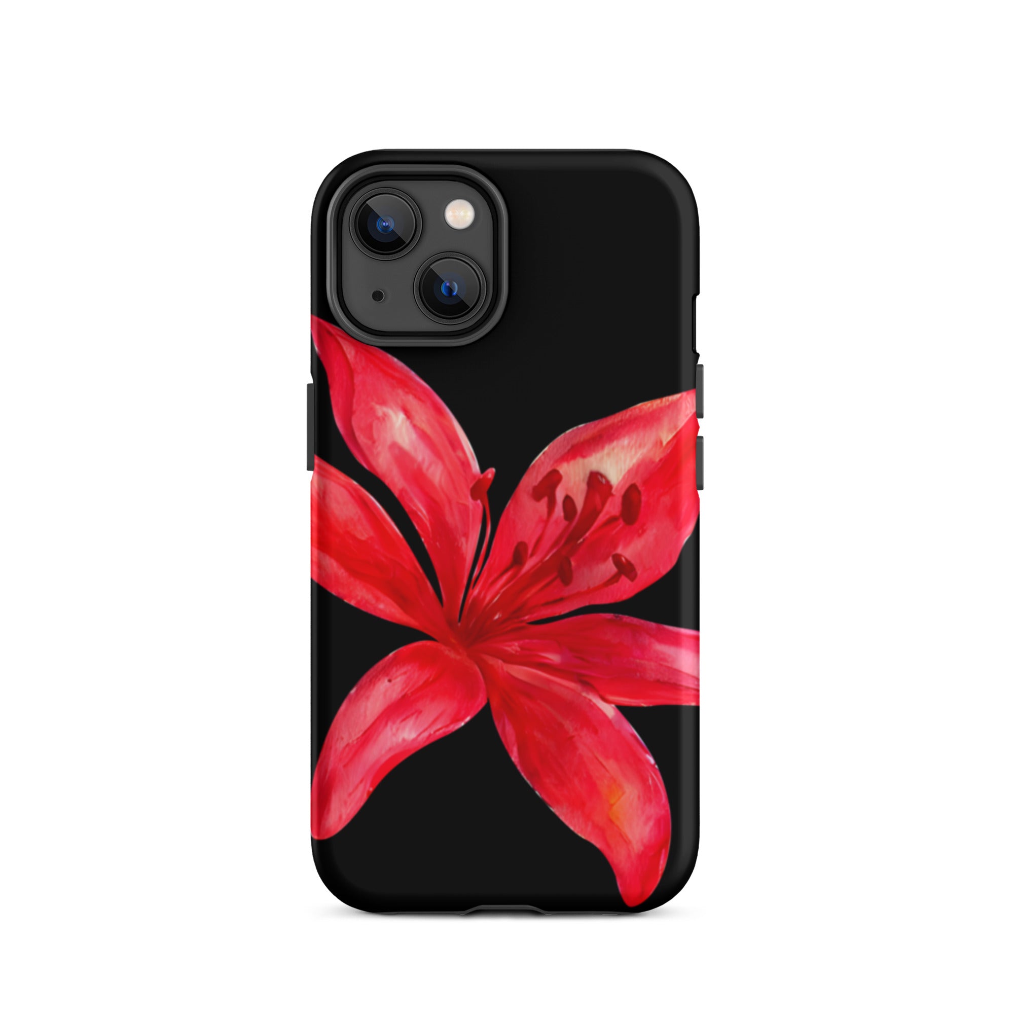 Red Tiger Lily IPhone Case - Y2K Floral Black Phone Case With Dual Layer Protection In Glossy Or Matte Finish with red flower design