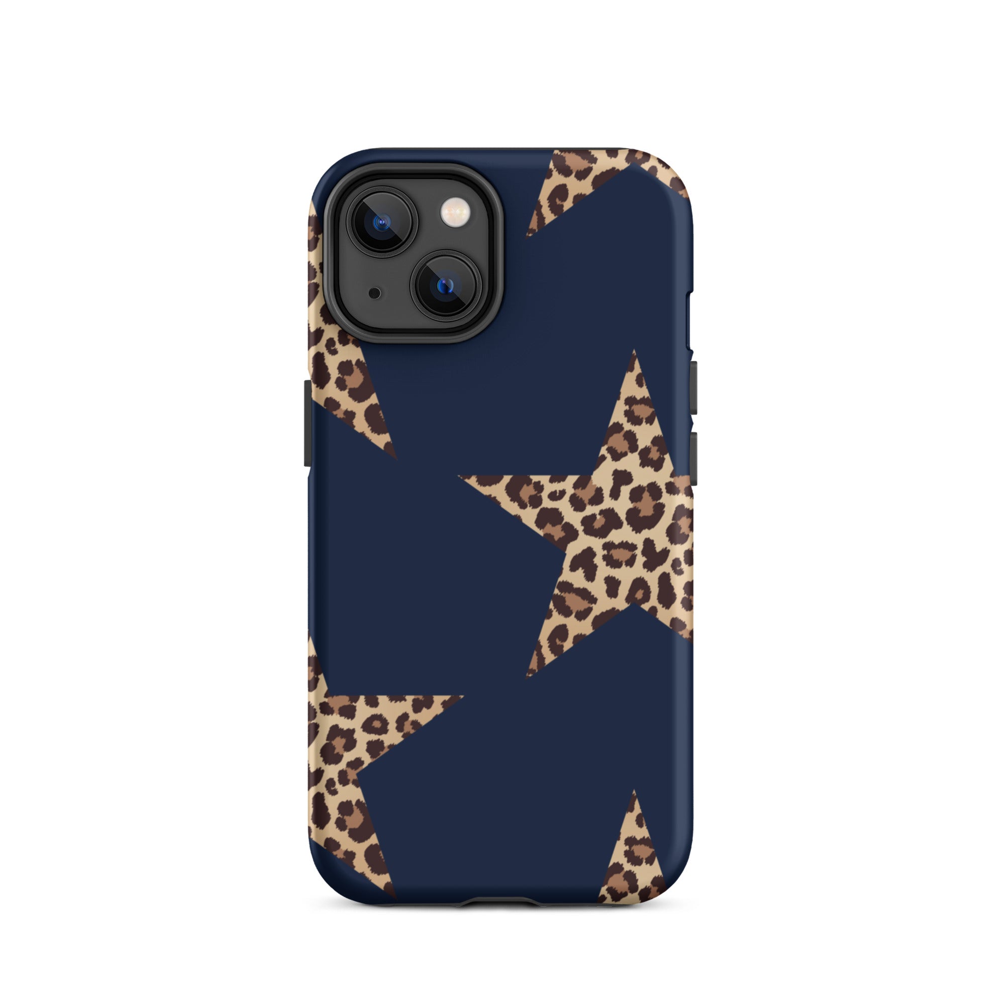 Navy Cheetah Stars iPhone Case - Leopard Star phone cover Dual Layer Bold Style with leopard print stars on navy background