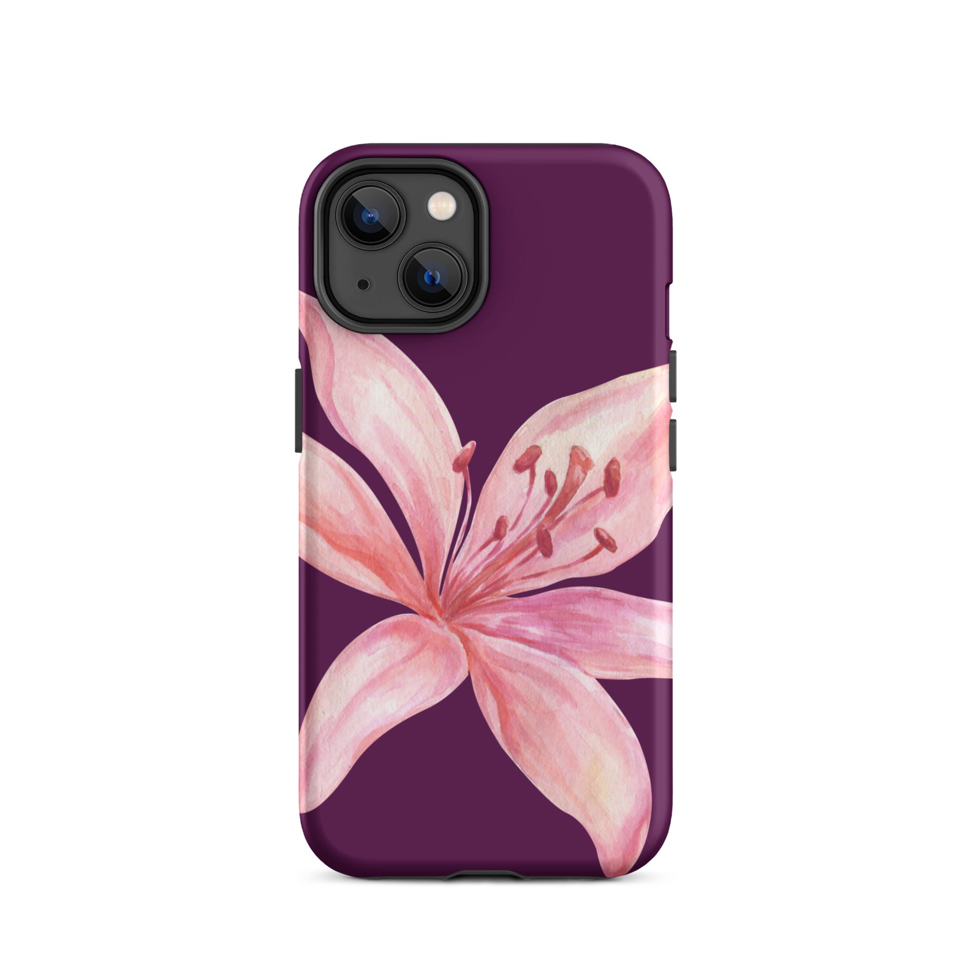 Tiger Lily Purple Pink iPhone Case - Dual Layer Protection With Polycarbonate Outer Shell featuring a large pink flower design