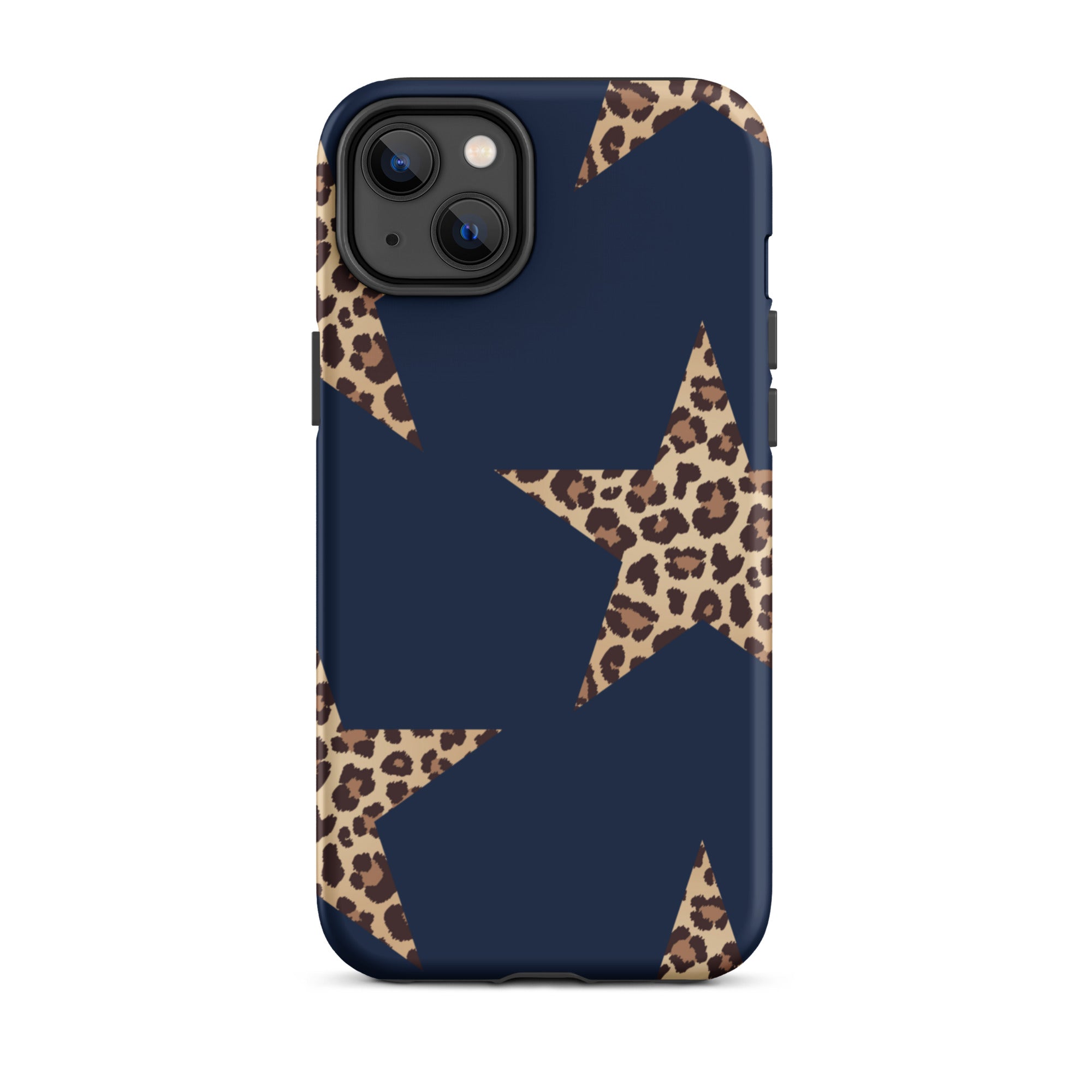 Navy Cheetah Stars iPhone Case - Leopard Star phone cover Dual Layer Bold Style with cheetah print star design on navy background