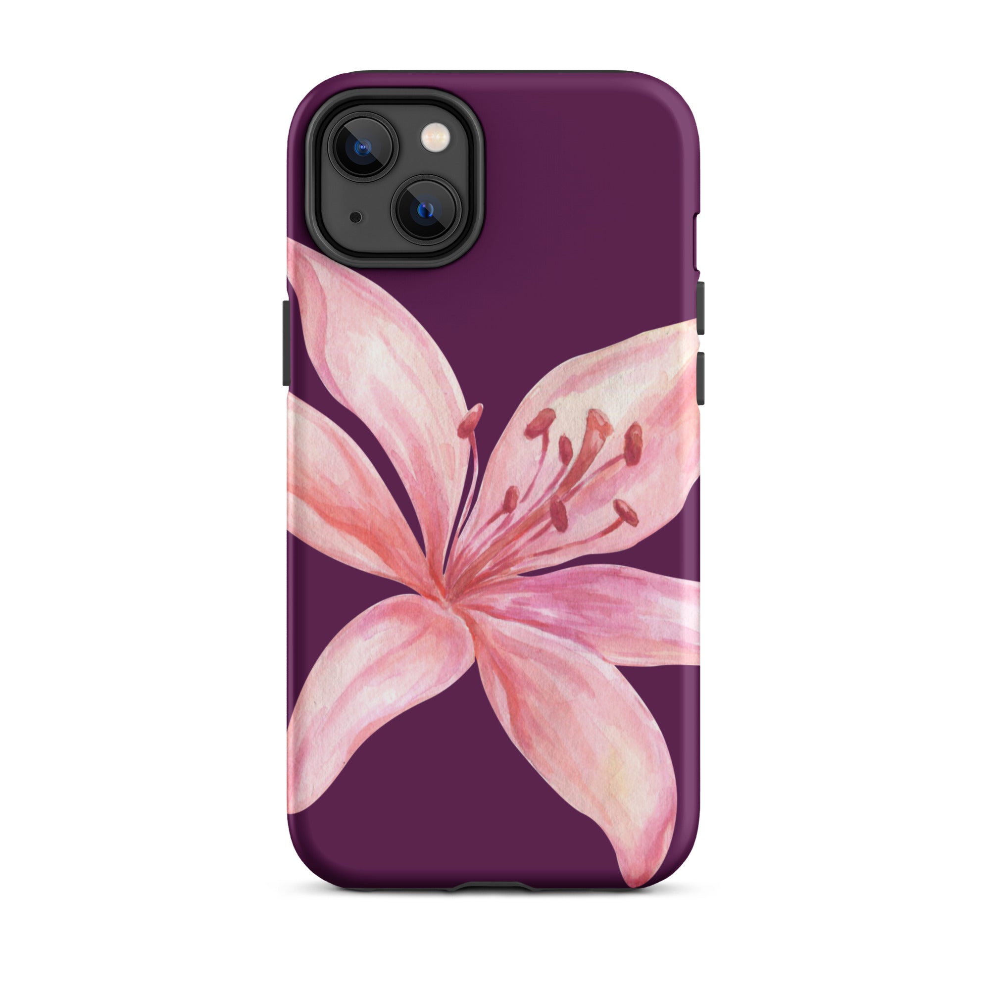 Tiger Lily Purple Pink iPhone Case - Dual Layer Protection With Polycarbonate Outer Shell featuring a pink lily design on purple background