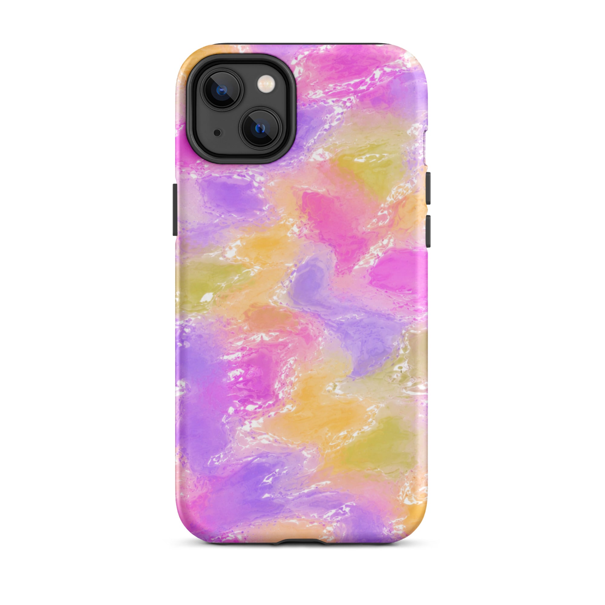 Close-up of colorful iPhone case with precise port openings