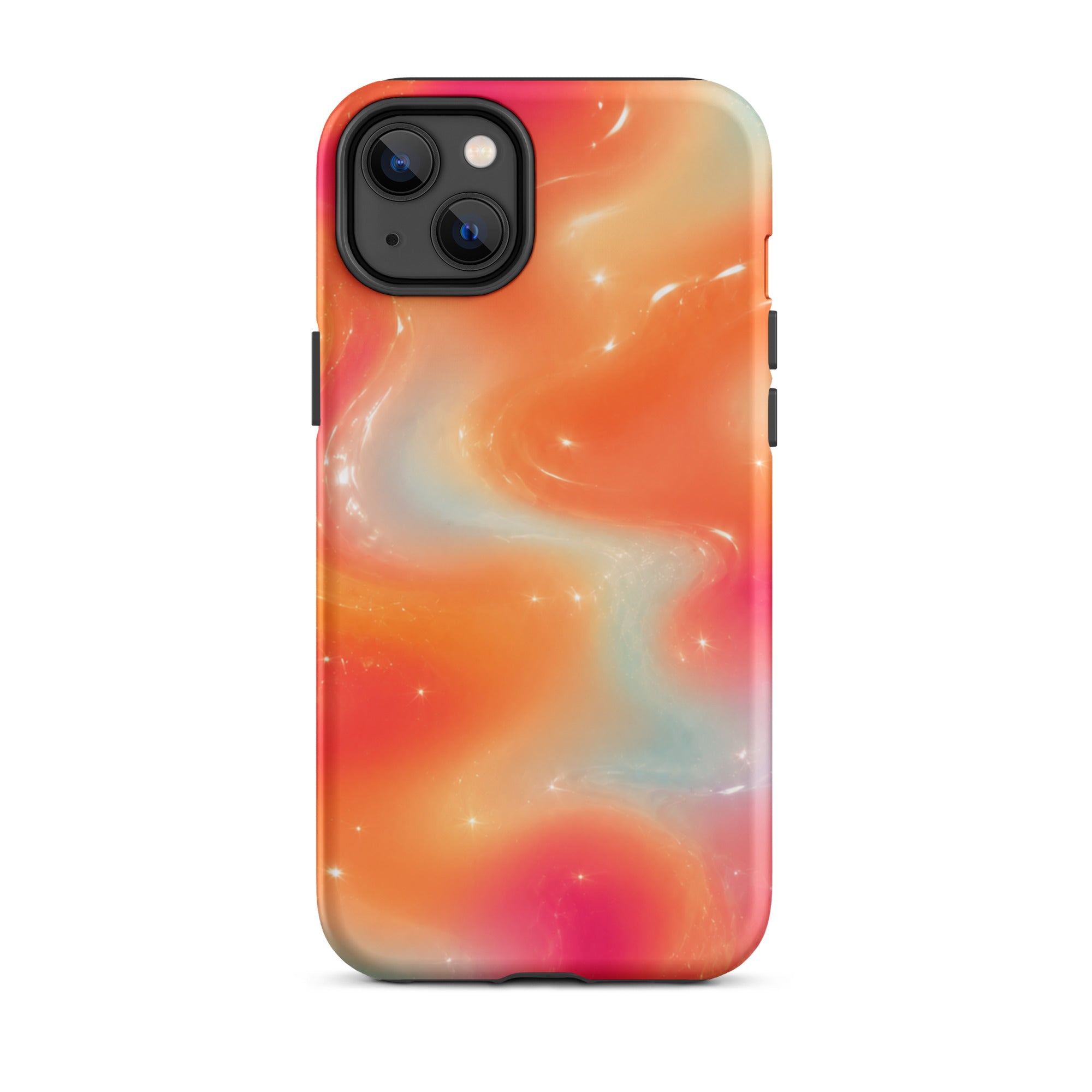 Close-up of iPhone camera with protective swirl case and precise cutouts