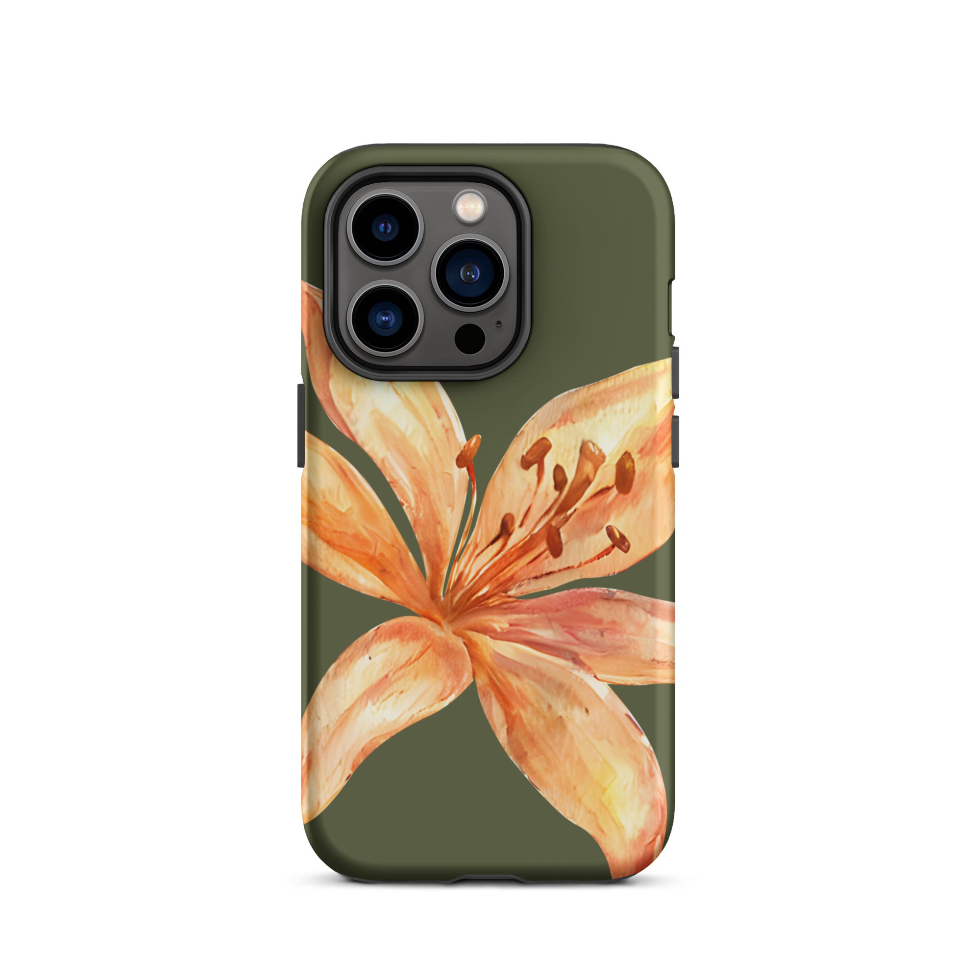 Tiger Lily IPhone Case - Botanical Art Floral y2k preppy Phone cover with orange lily design on green background