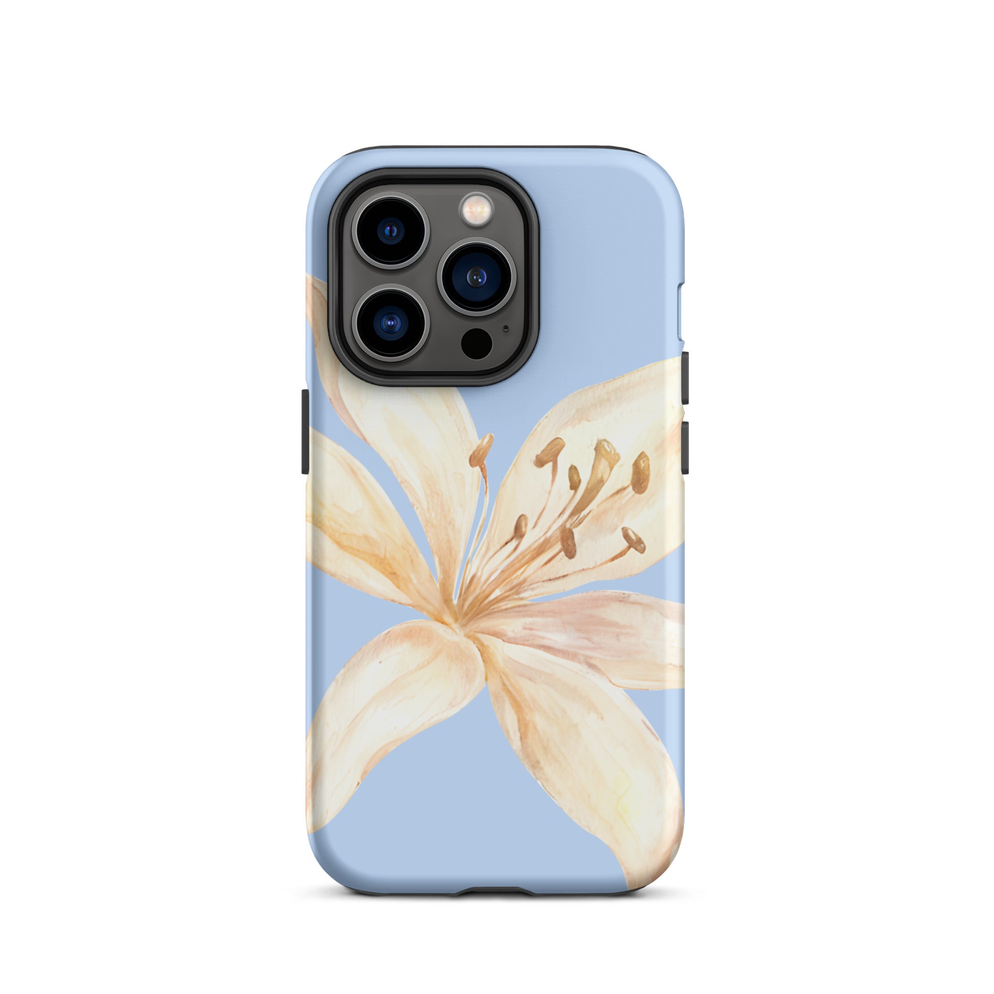 Sky Blue Off White Tiger Lily IPhone Case - Floral y2k preppy phone cover showcasing a delicate tiger lily design on blue background