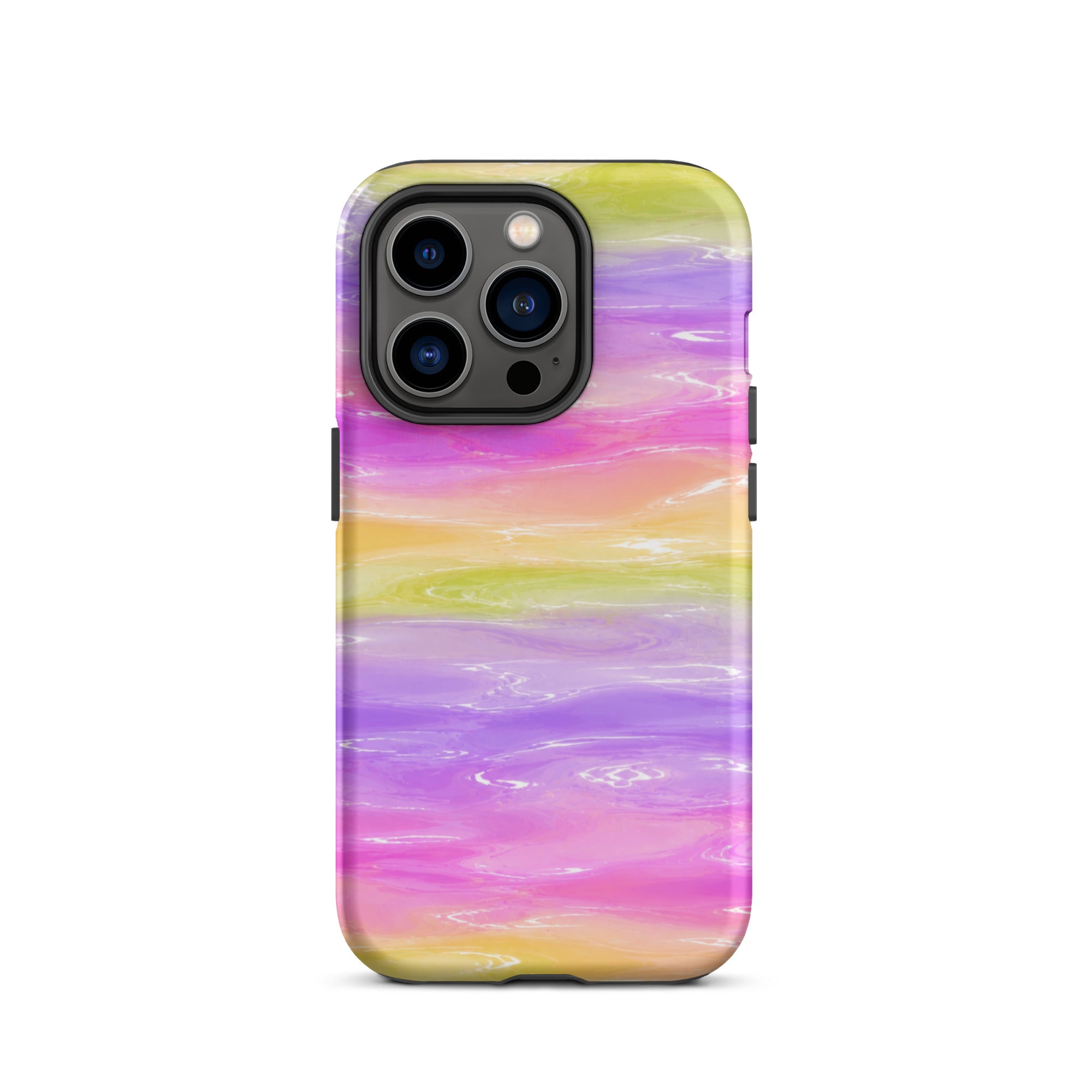 Side view of colorful marble iPhone case with impact-resistant edges