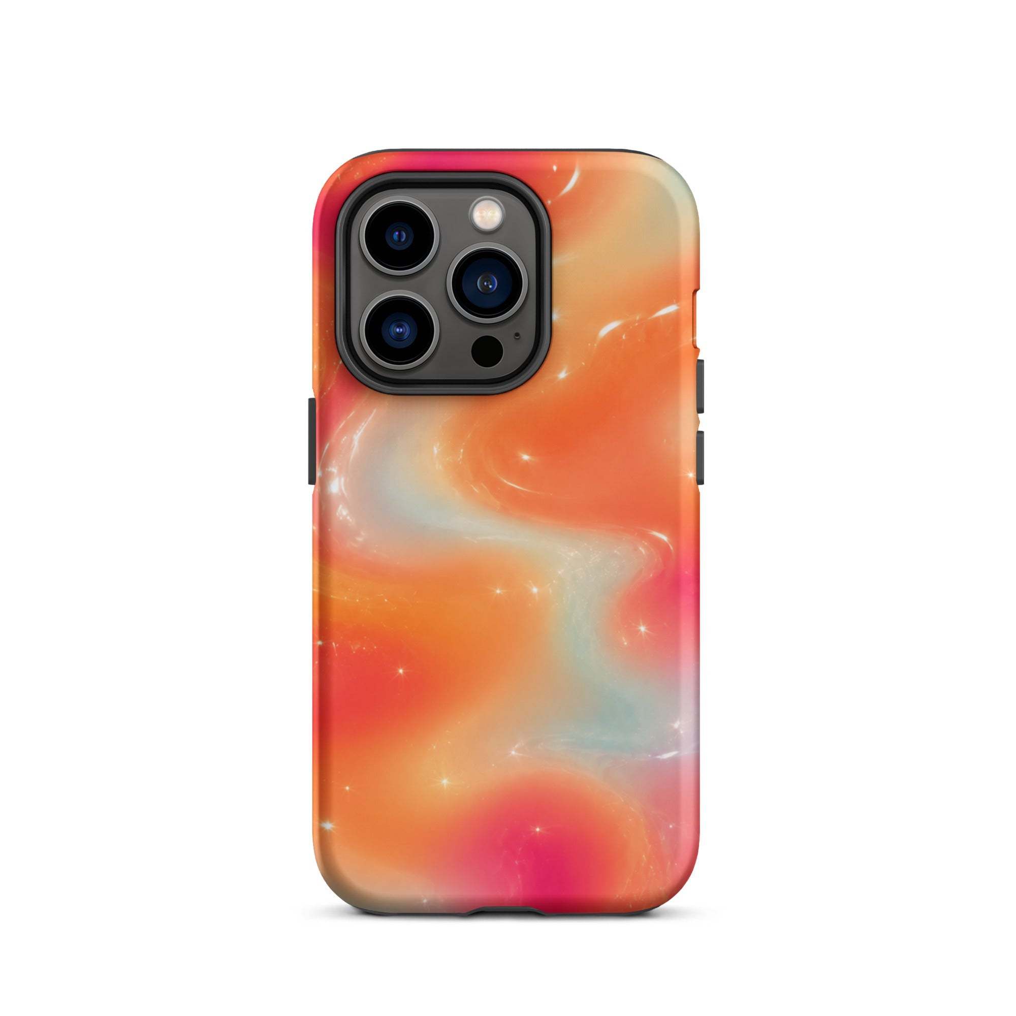 Front view of colorful swirl pattern iPhone case with impact protection