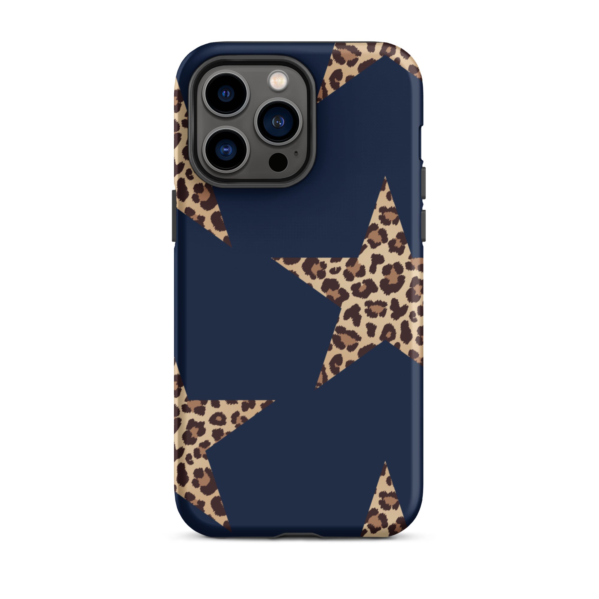 Navy Cheetah Stars iPhone Case - Leopard Star phone cover Dual Layer Bold Style with navy background and cheetah print stars design