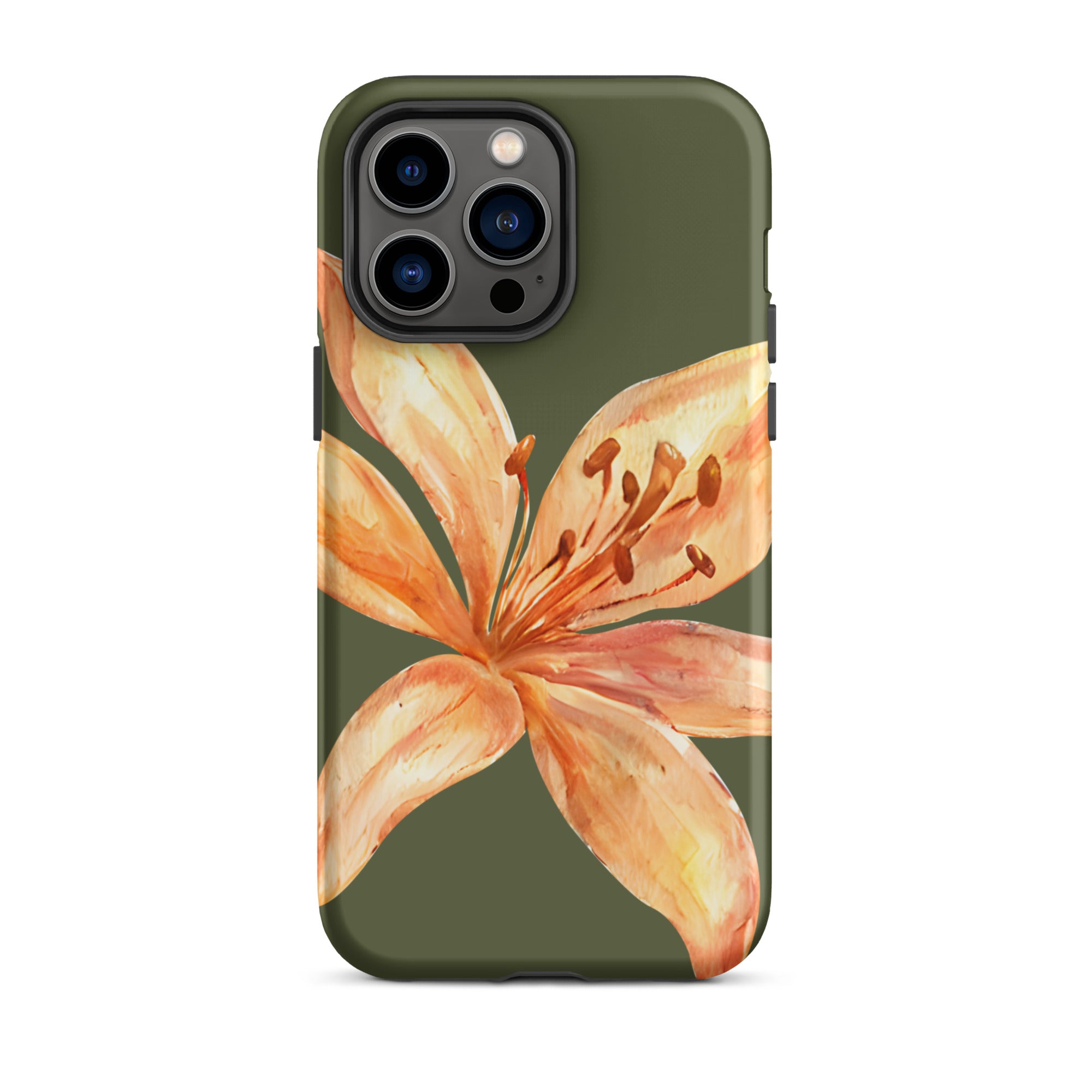 Tiger Lily IPhone Case - Botanical Art Floral y2k preppy Phone cover with orange lily design on green background