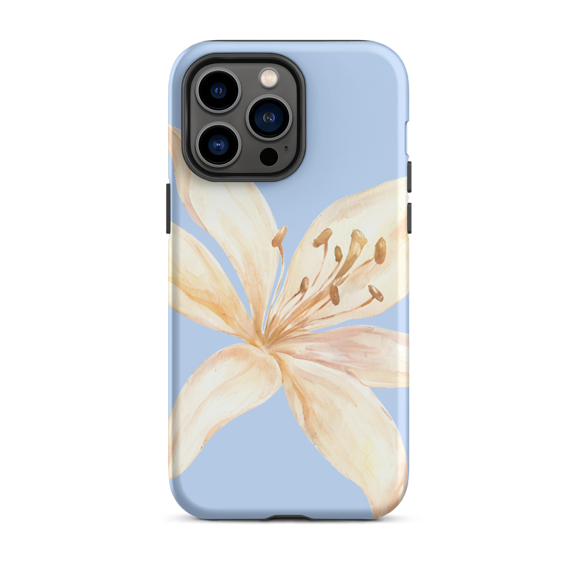 Sky Blue Off White Tiger Lily IPhone Case - Floral y2k preppy phone cover with large off-white tiger lily design