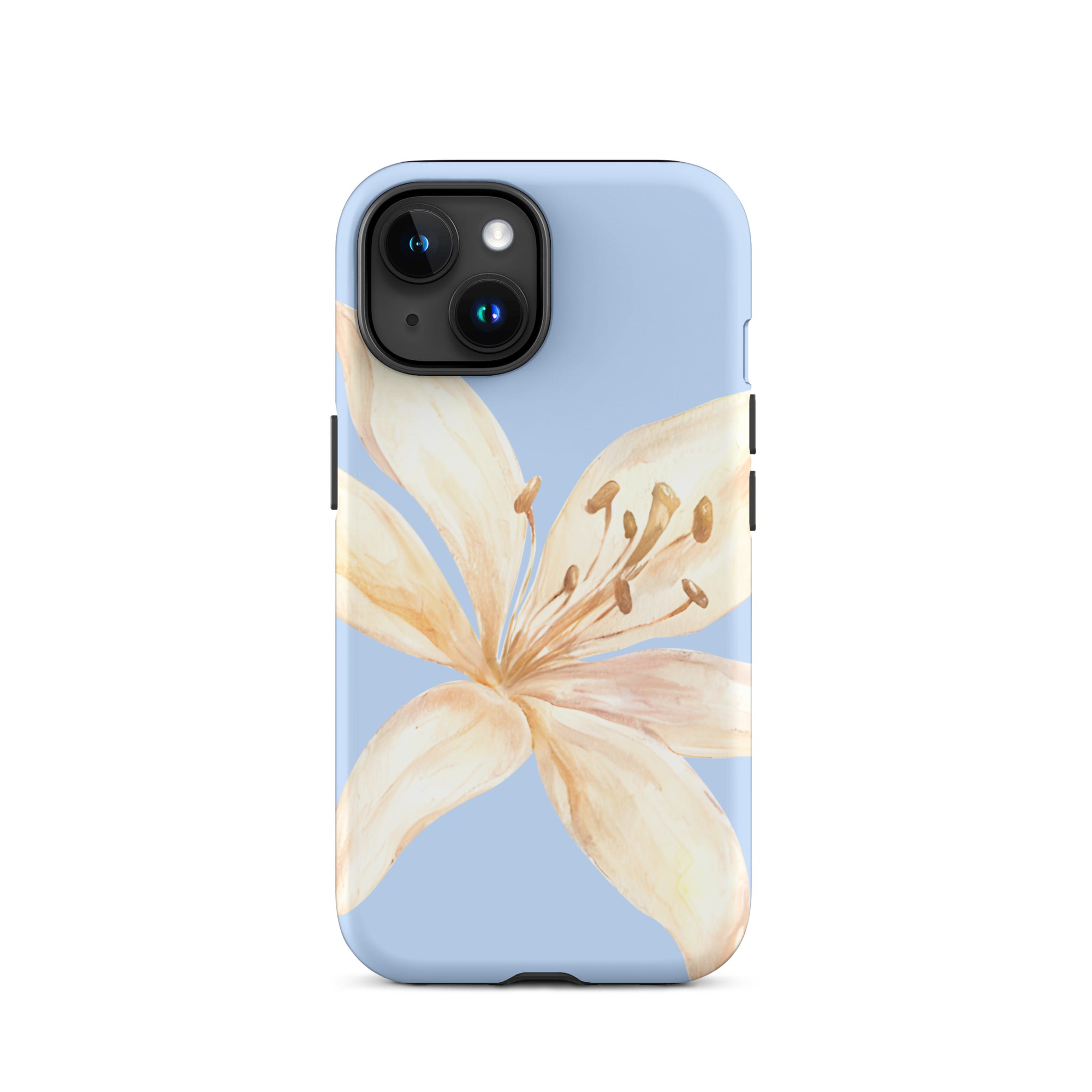 Sky Blue Off White Tiger Lily IPhone Case - Floral y2k preppy phone cover with a delicate lily design on blue background
