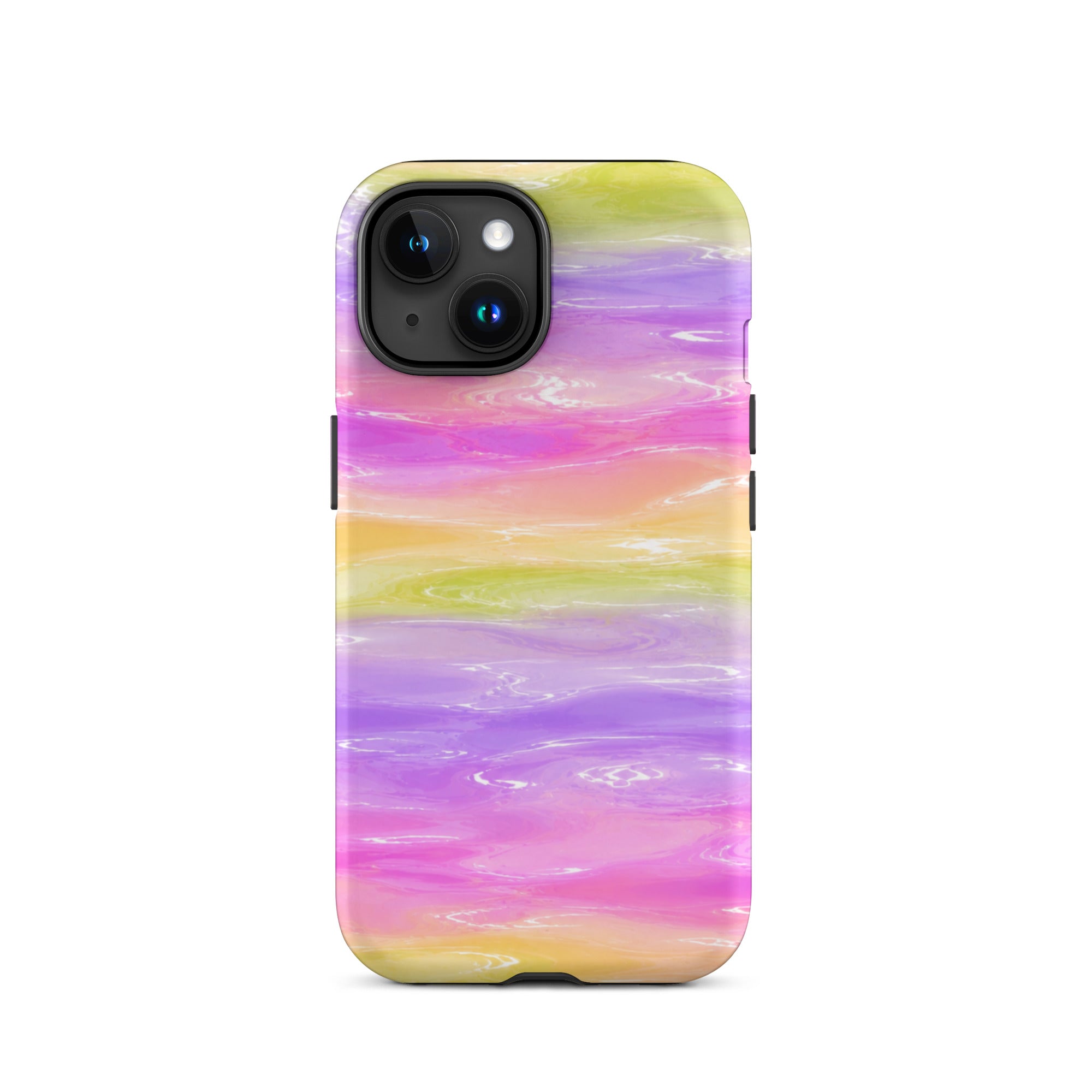 Back view of stylish marble iPhone case with impact resistance and cutouts