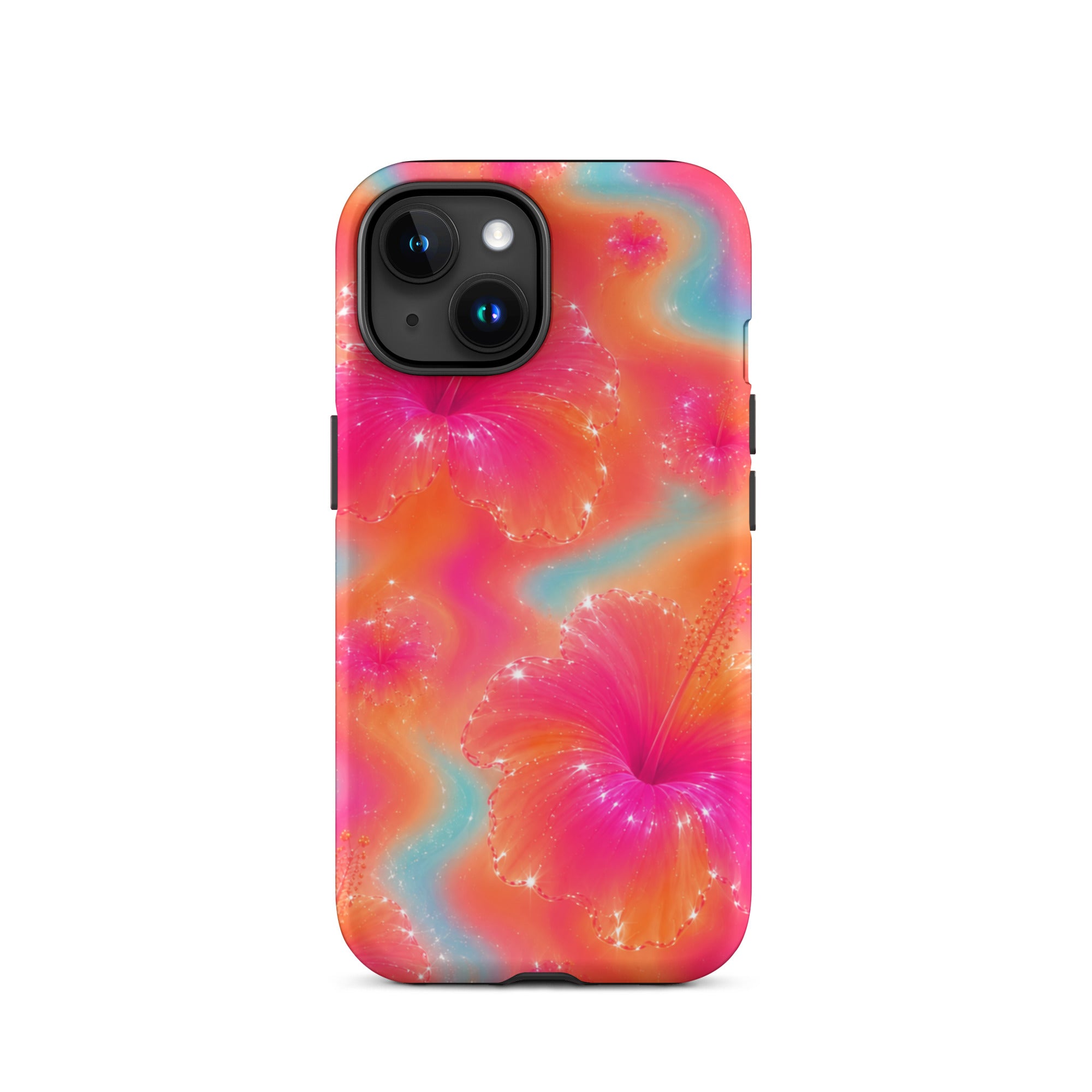 Front view of vibrant floral iPhone case with precise cutouts
