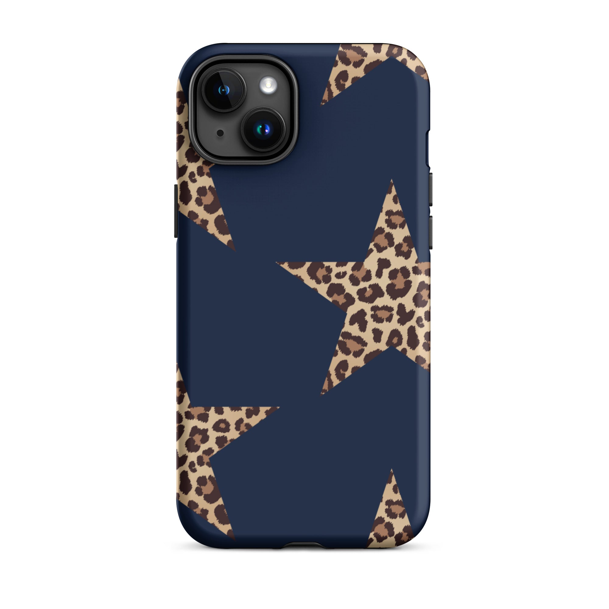 Navy Cheetah Stars iPhone Case - Leopard Star phone cover Dual Layer Bold Style with cheetah print stars on dark navy background