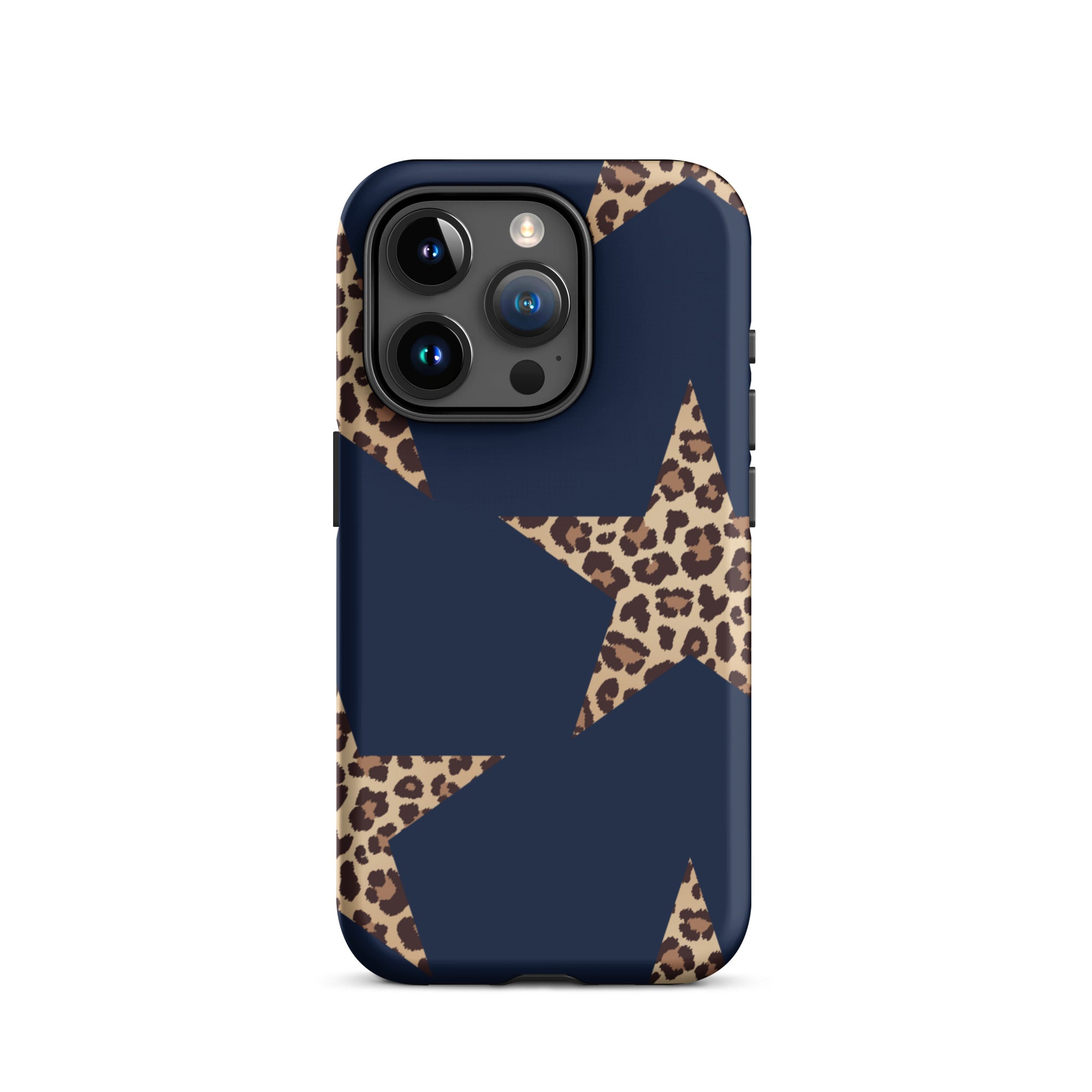 Navy Cheetah Stars iPhone Case - Leopard Star phone cover Dual Layer Bold Style with cheetah print stars on navy background