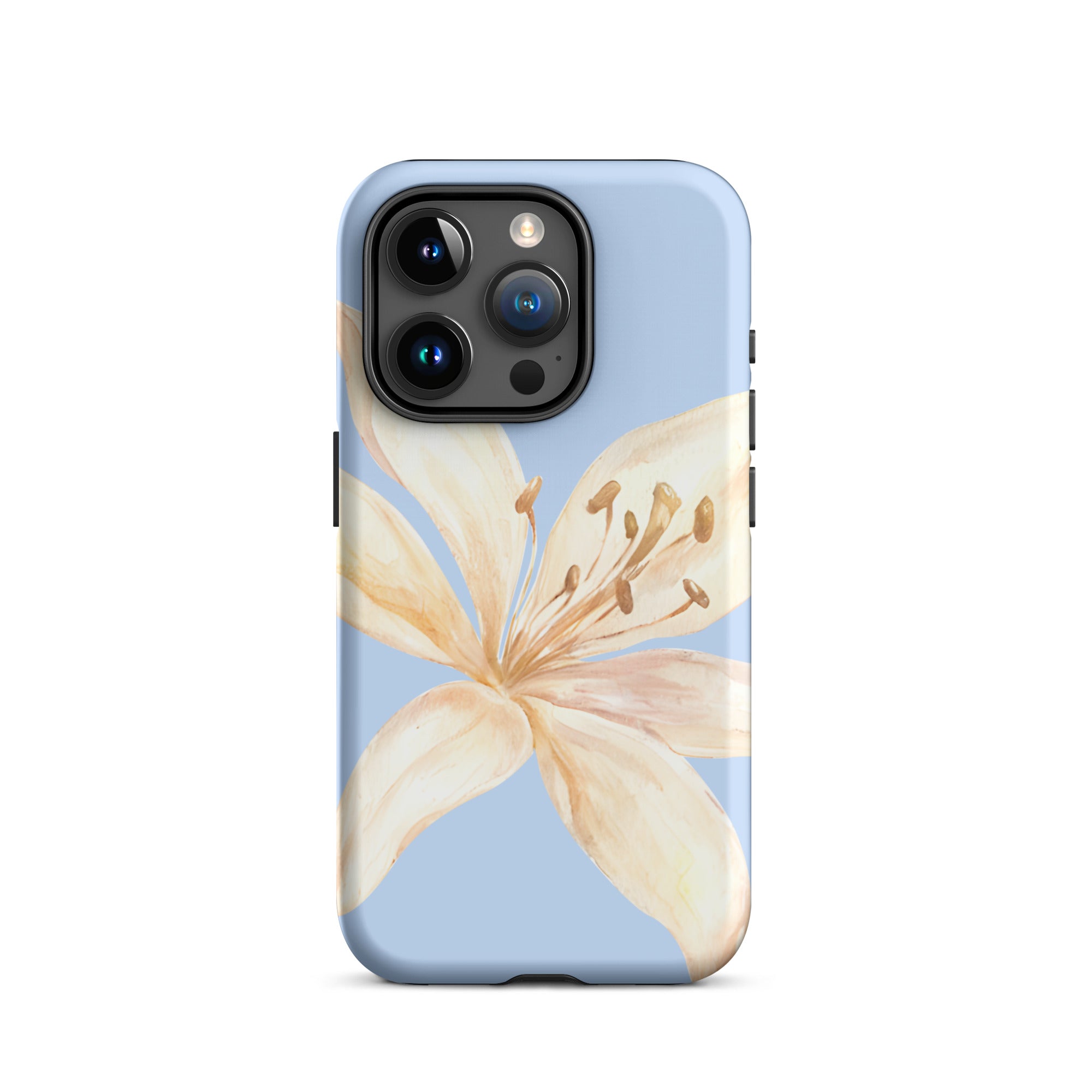 Sky Blue Off White Tiger Lily IPhone Case - Floral y2k preppy phone cover with delicate floral design on blue background