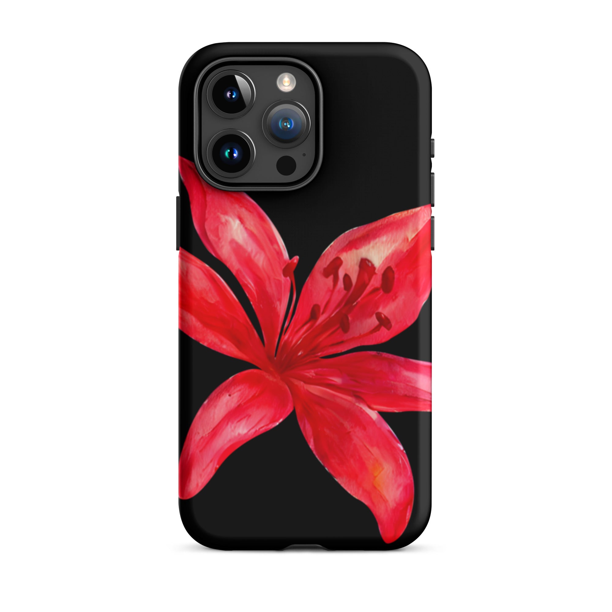Red Tiger Lily IPhone Case - Y2K Floral Black Phone Case With Dual Layer Protection In Glossy Or Matte Finish with red lily design