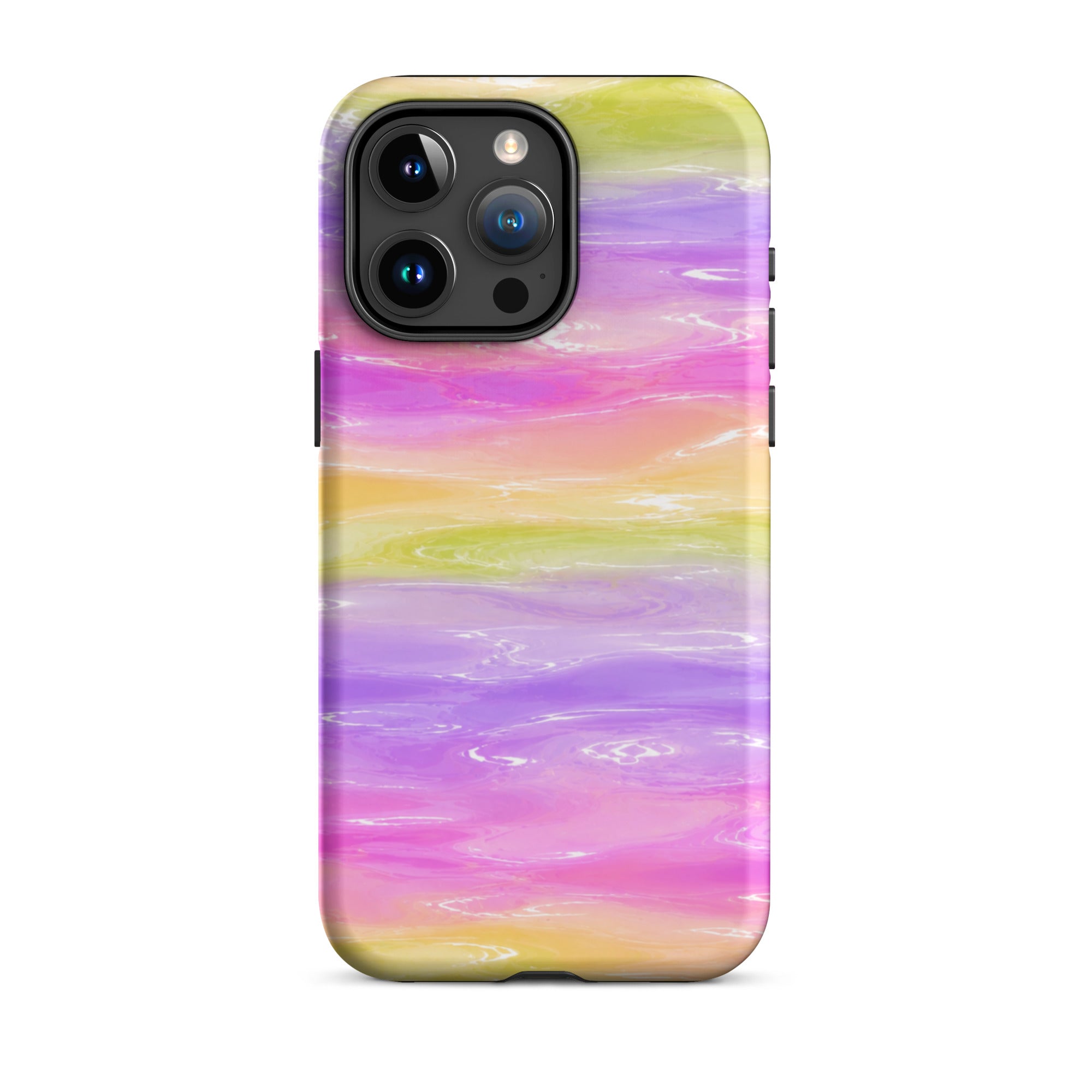 Side view of colorful marble iPhone case with triple camera cutout