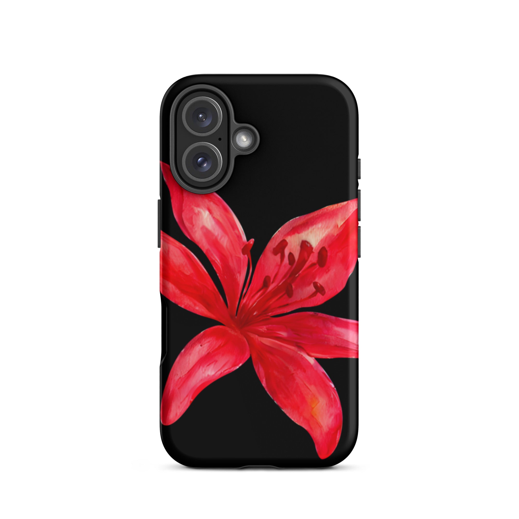 Red Tiger Lily IPhone Case - Y2K Floral Black Phone Case With Dual Layer Protection In Glossy Or Matte Finish with floral design
