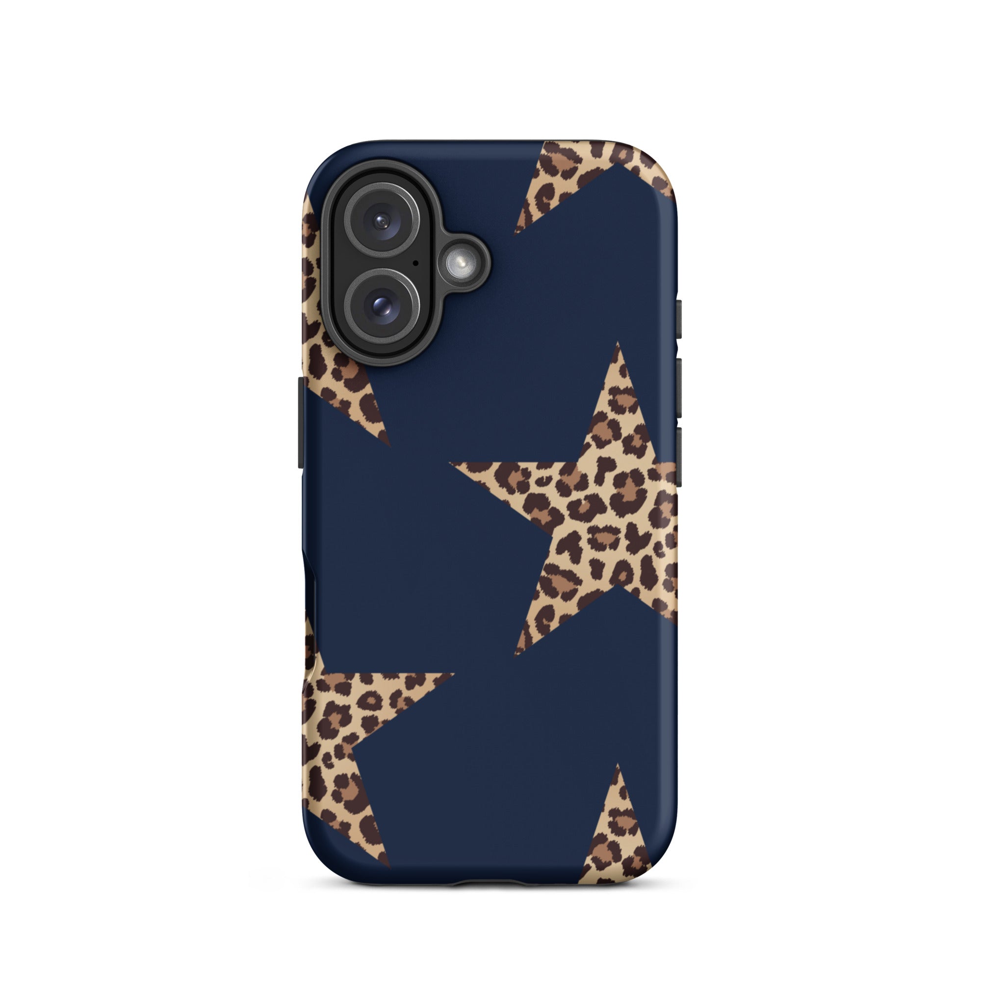 Navy Cheetah Stars iPhone Case - Leopard Star phone cover Dual Layer Bold Style showing cheetah print stars on navy background.
