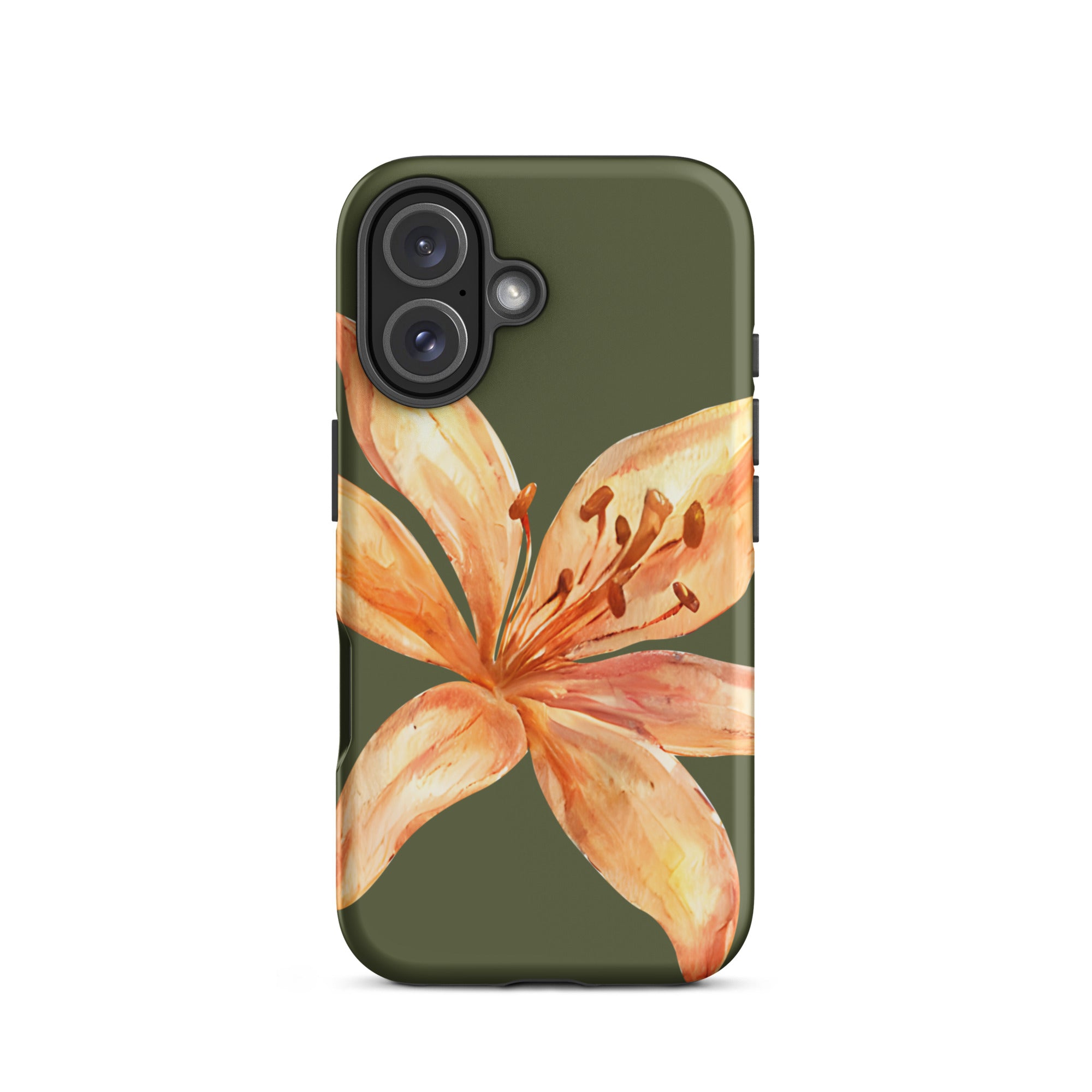 Tiger Lily IPhone Case - Botanical Art Floral y2k preppy Phone cover with orange flower design on green background