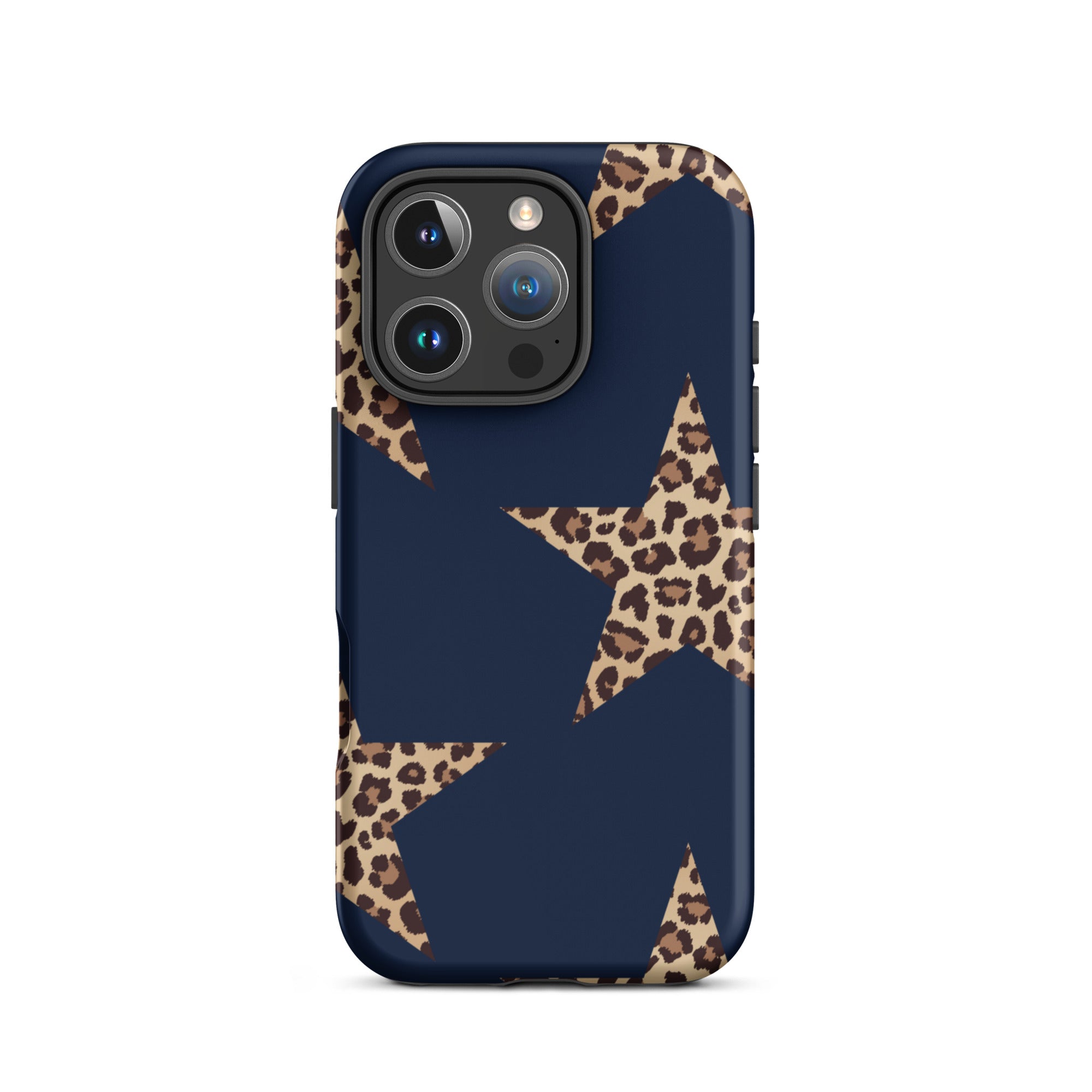 Navy Cheetah Stars iPhone Case - Leopard Star phone cover Dual Layer Bold Style with cheetah print star design on navy background