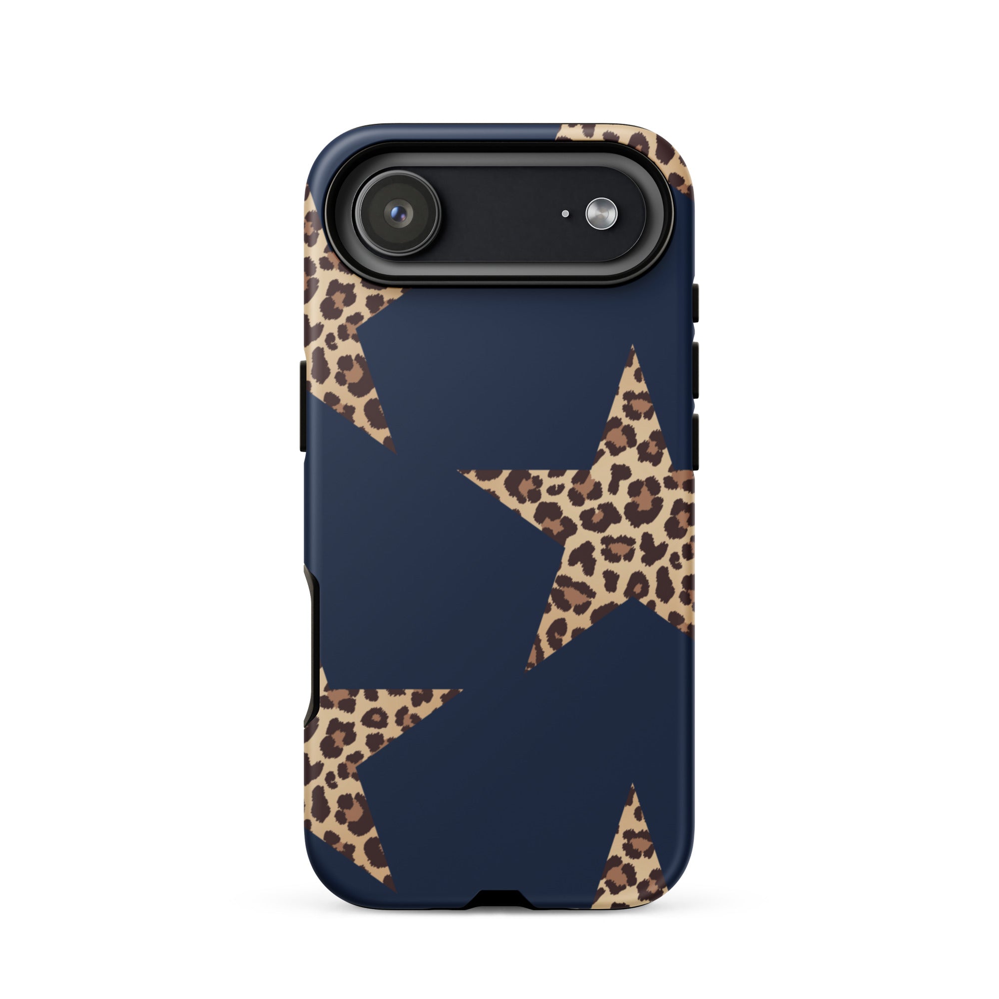 Navy Cheetah Stars iPhone Case - Leopard Star phone cover Dual Layer Bold Style with cheetah print stars pattern on navy blue background