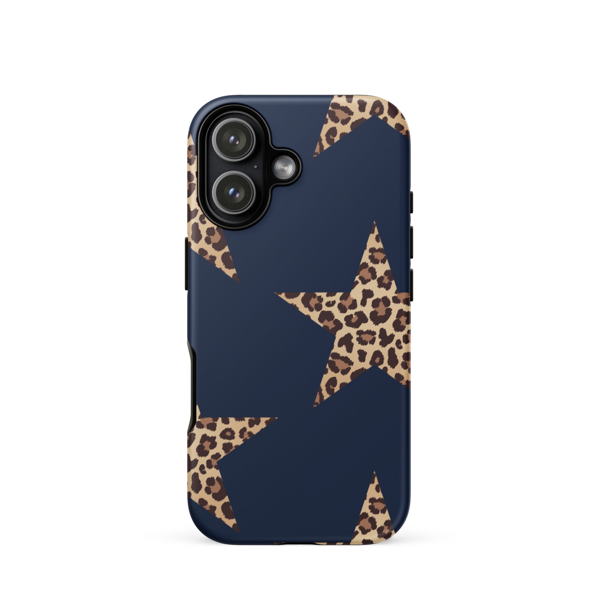Navy Cheetah Stars iPhone Case - Leopard Star phone cover Dual Layer Bold Style with cheetah print star design on navy background
