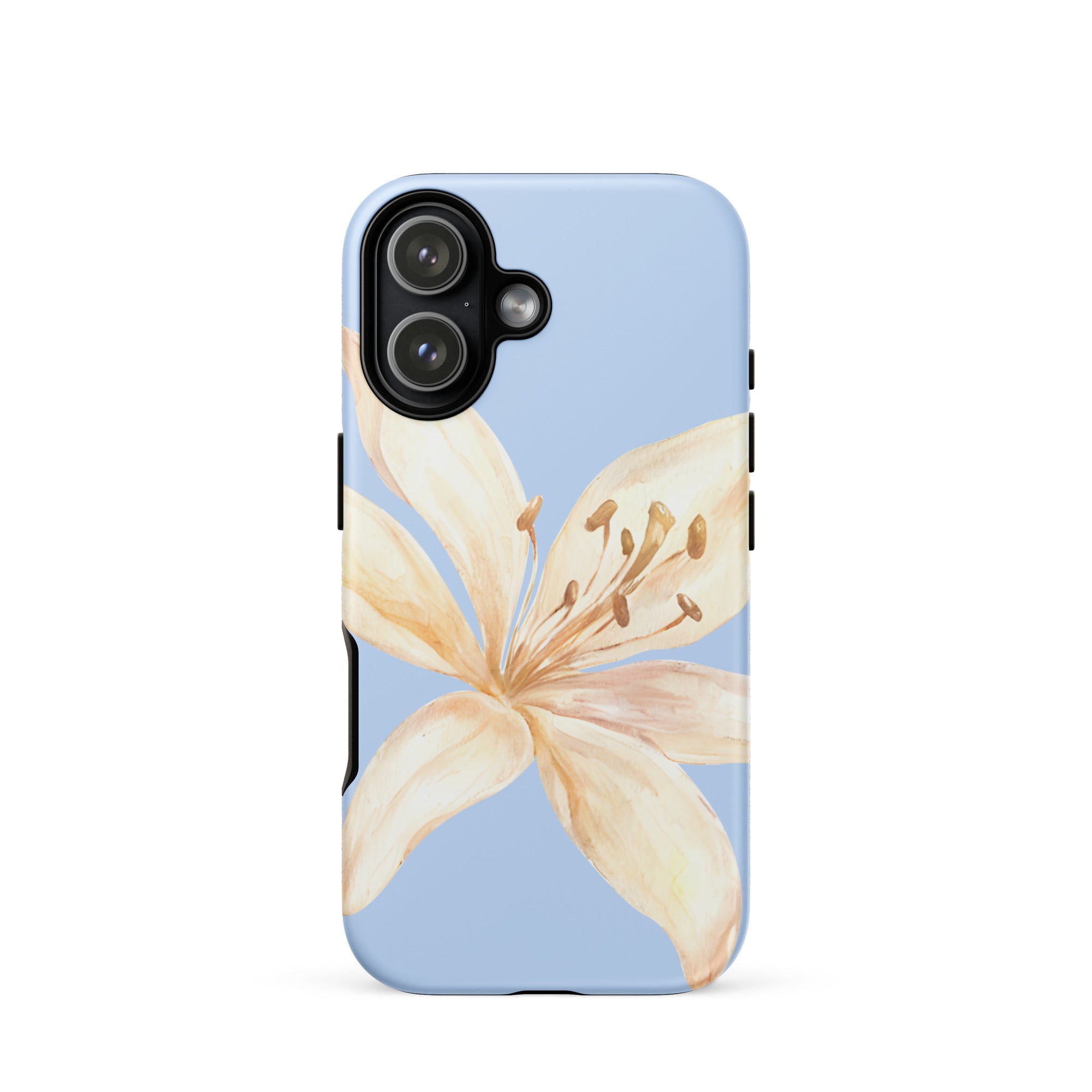 Sky Blue Off White Tiger Lily IPhone Case - Floral y2k preppy phone cover with a large white tiger lily design