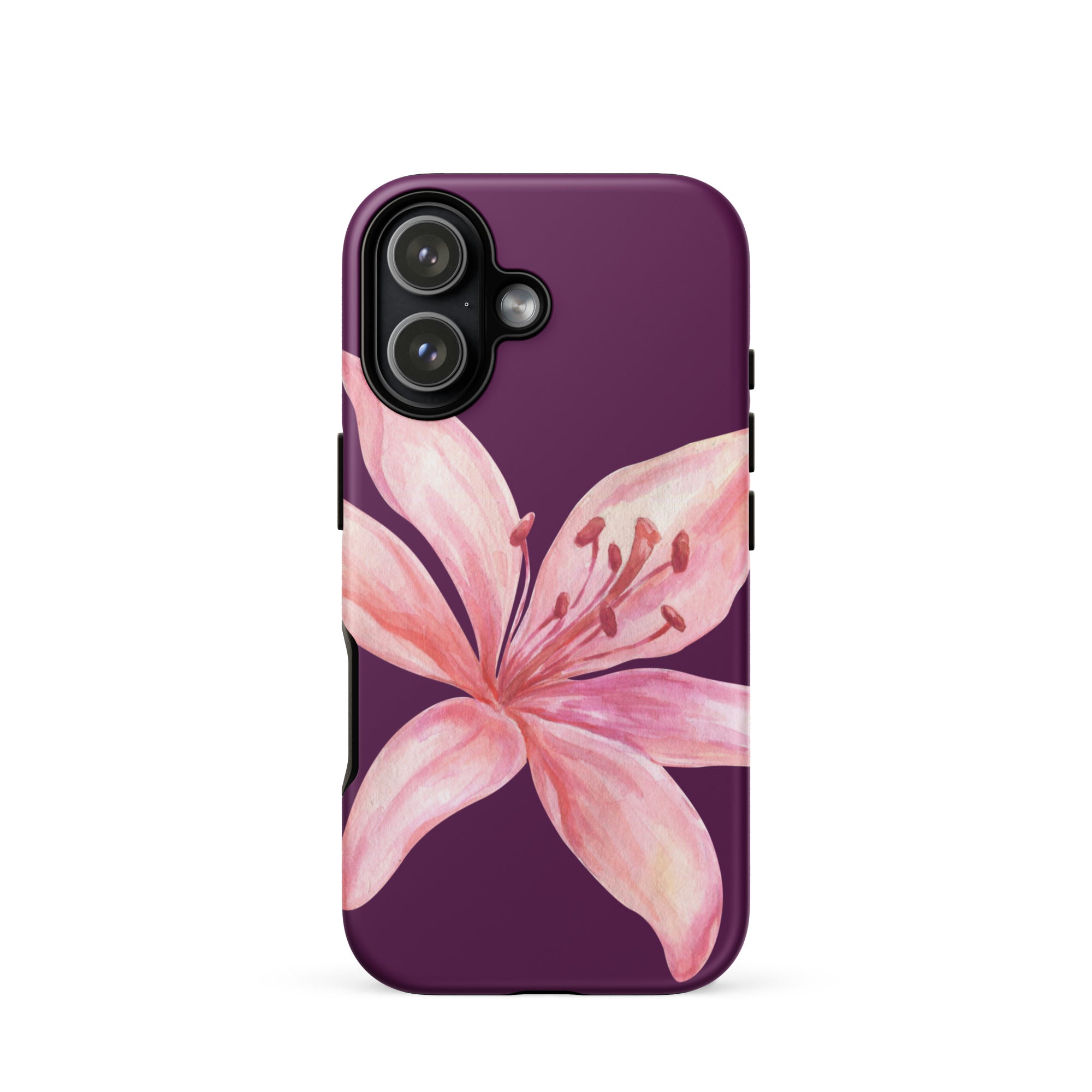 Tiger Lily Purple Pink iPhone Case - Dual Layer Protection With Polycarbonate Outer Shell featuring a large pink lily on purple background