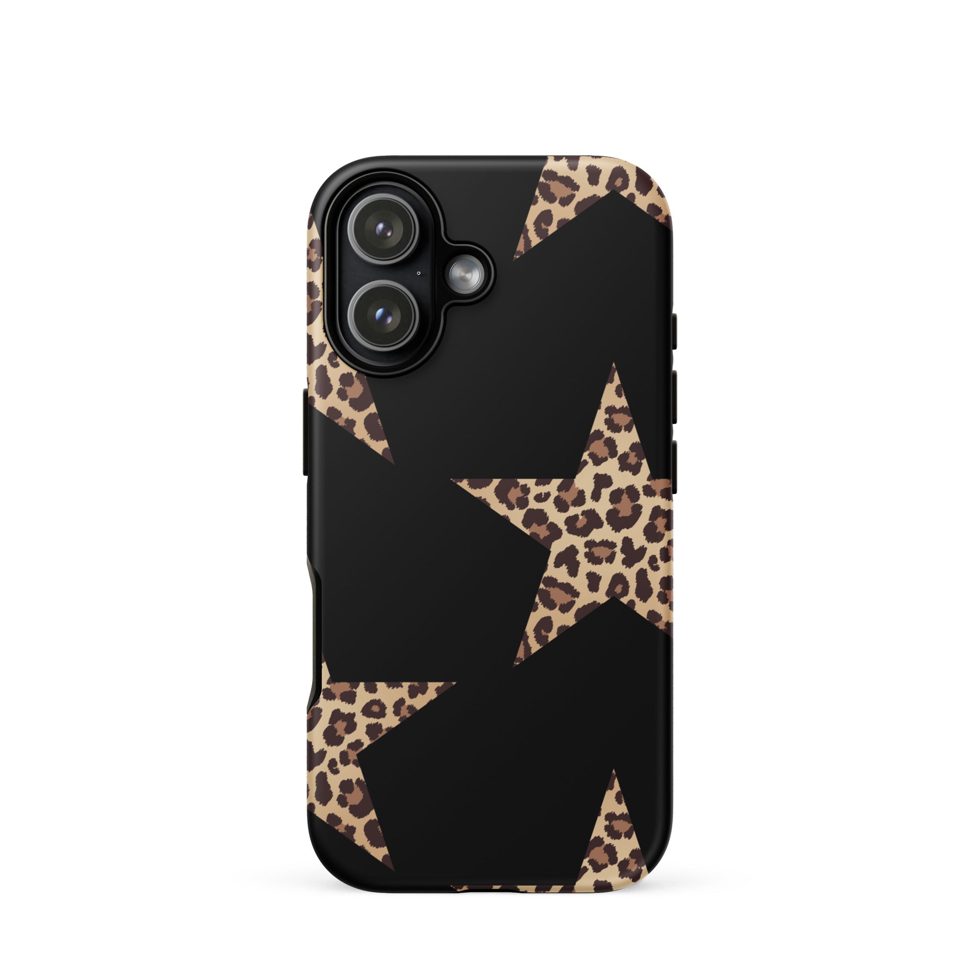 Black Cheetah Stars iPhone Case with leopard-print stars and dual-layer protection.