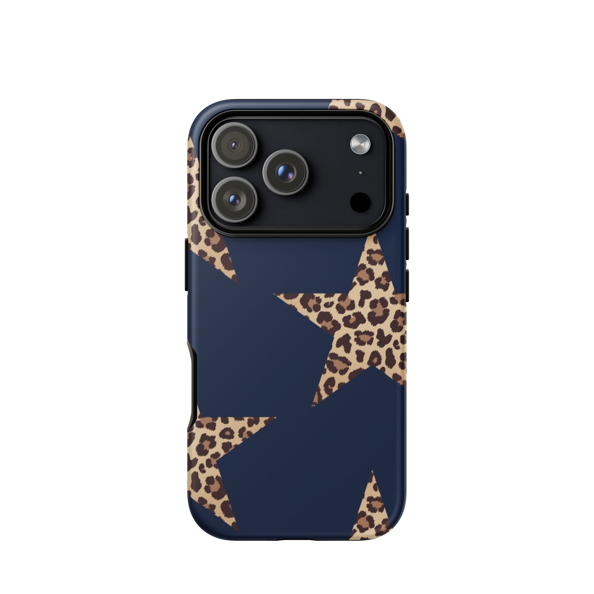 Navy Cheetah Stars iPhone Case - Leopard Star phone cover Dual Layer Bold Style with cheetah print star design on navy background
