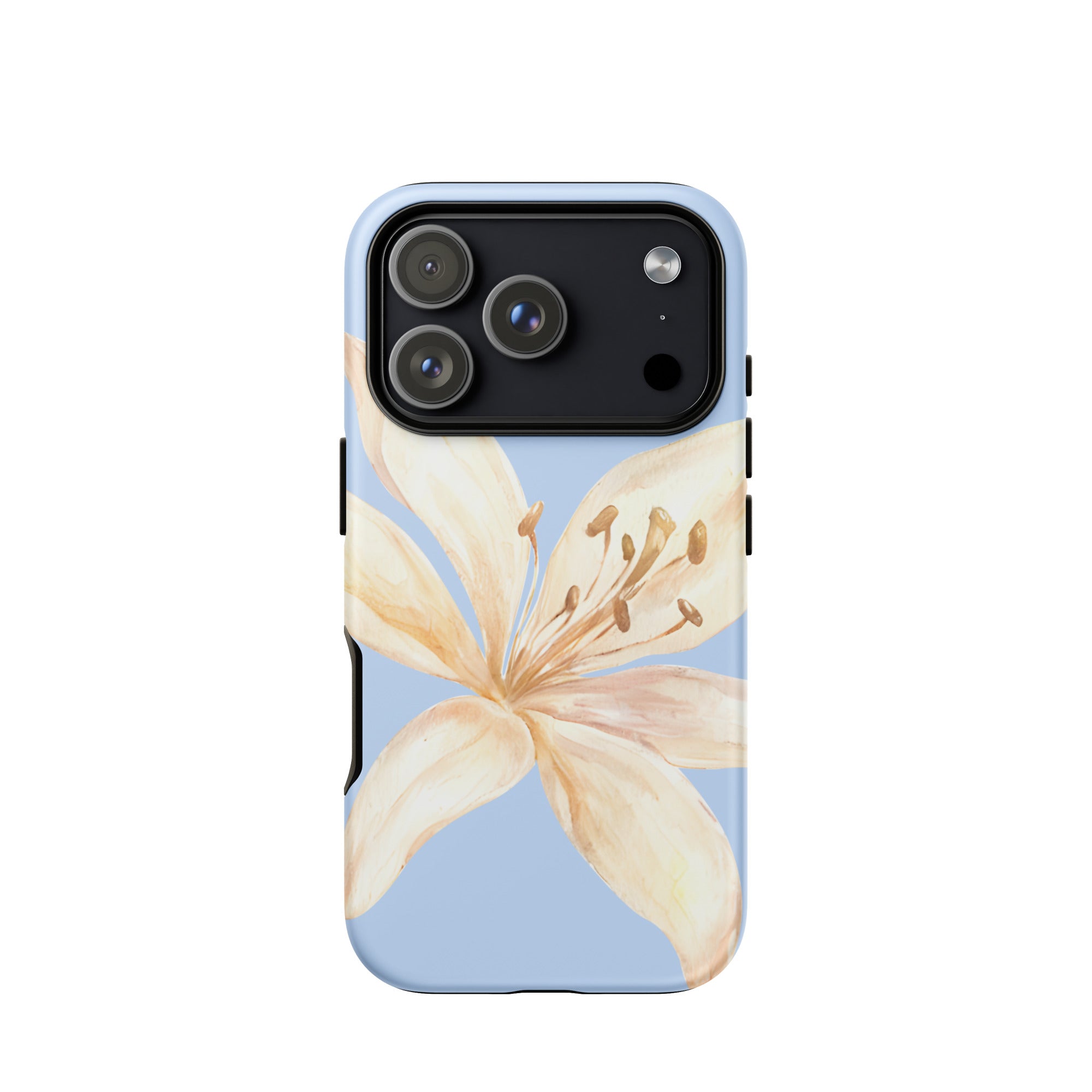 Sky Blue Off White Tiger Lily IPhone Case - Floral y2k preppy phone cover with large off-white flower design