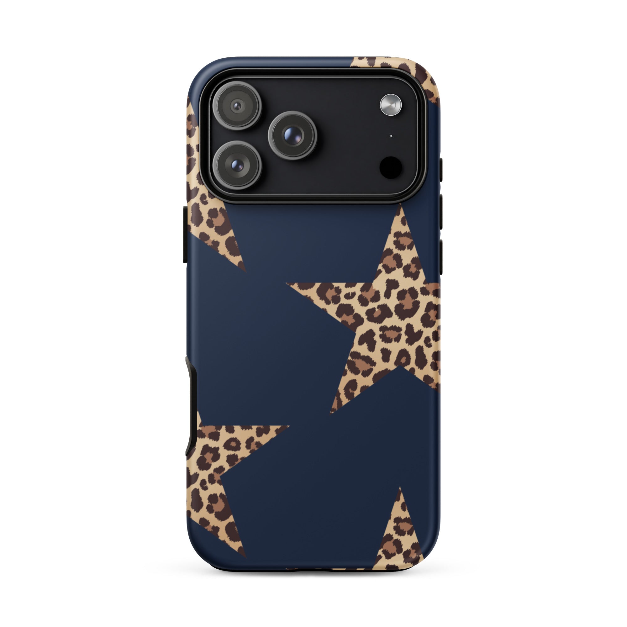 Navy Cheetah Stars iPhone Case - Leopard Star phone cover Dual Layer Bold Style with navy background and leopard print stars