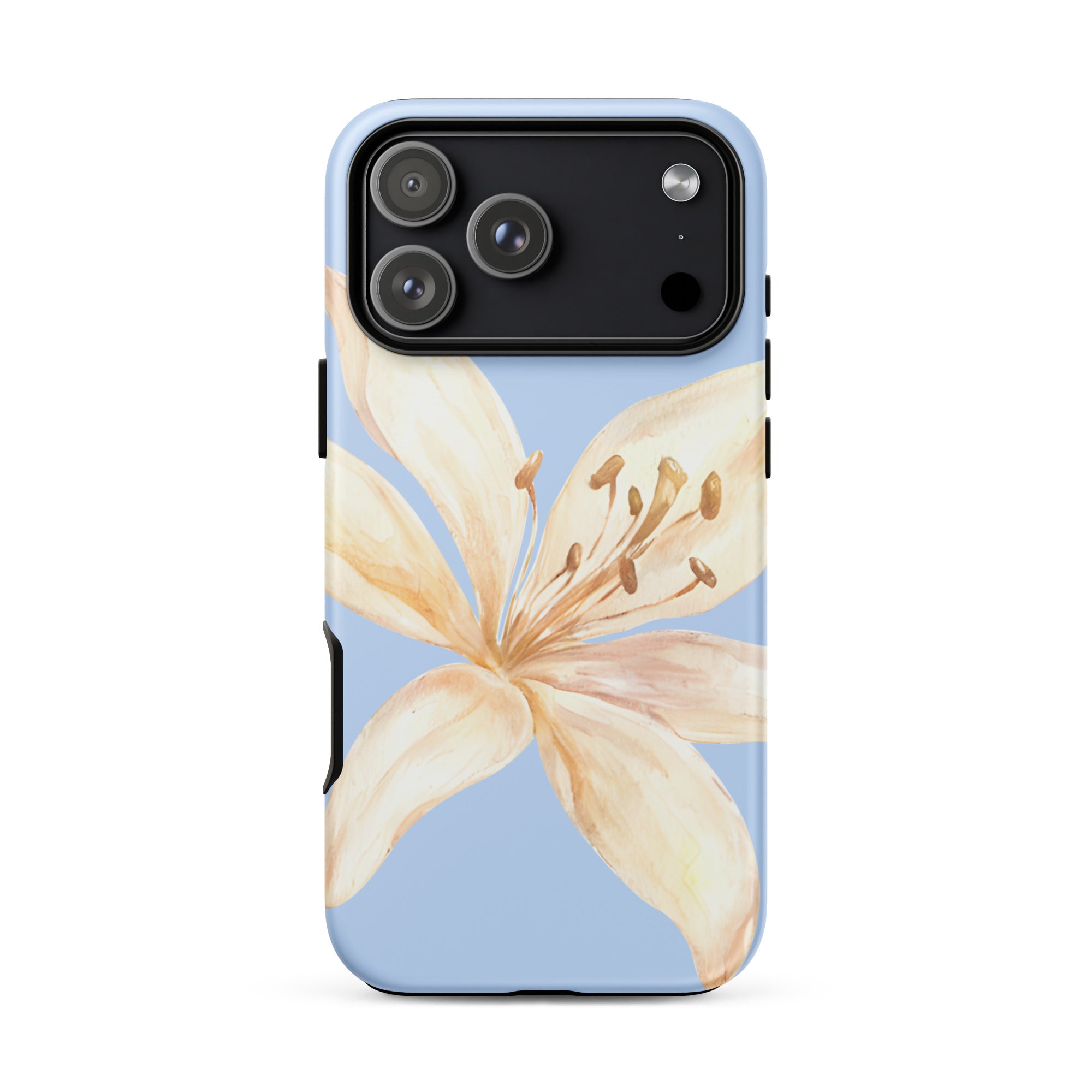 Sky Blue Off White Tiger Lily IPhone Case - Floral y2k preppy phone cover with a large delicate lily design